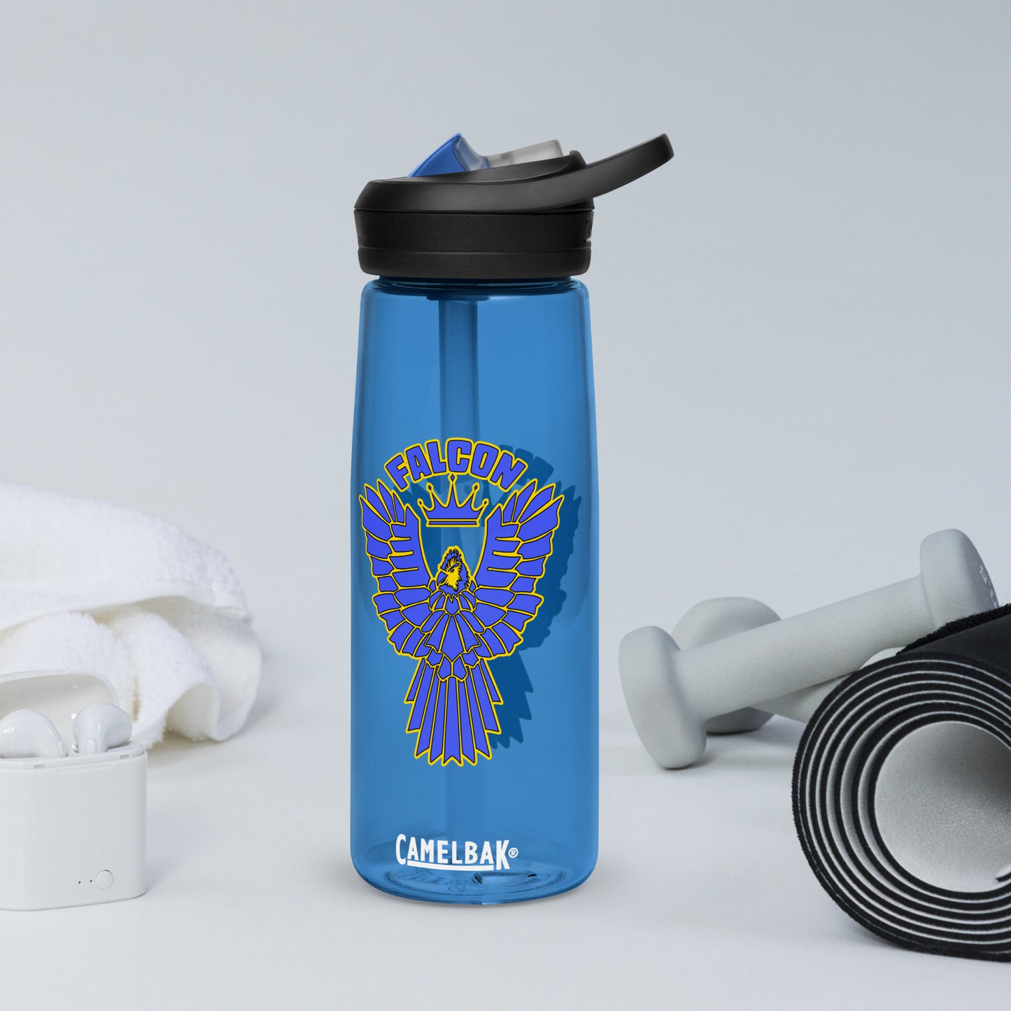 Falcon Logo Sports water bottle - Blue on Gold
