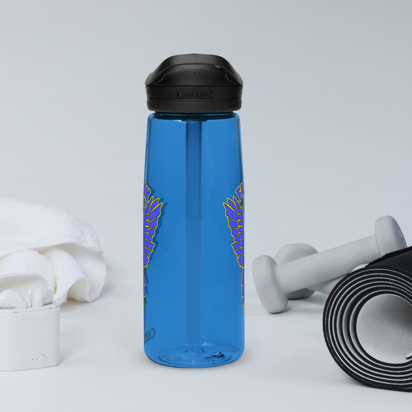 Falcon Logo Sports water bottle - Blue on Gold