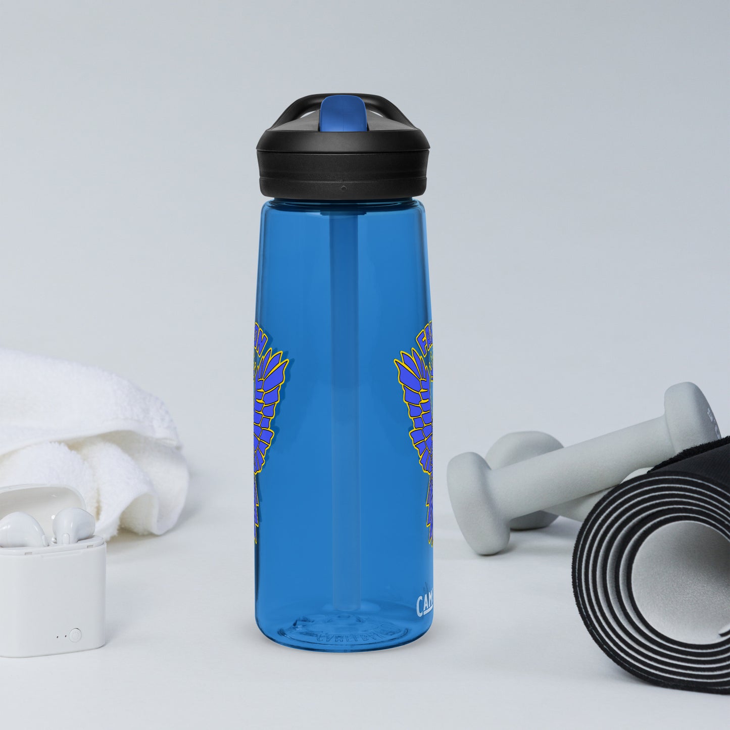 Falcon Logo Sports water bottle - Blue on Gold