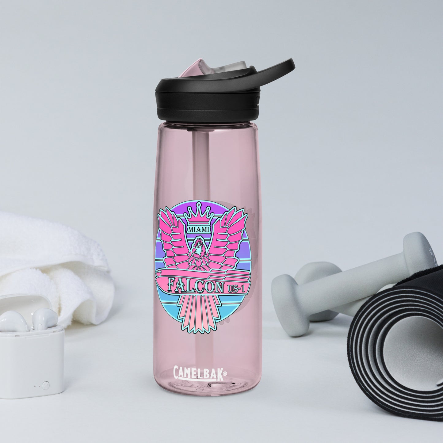 Falcon Logo Sports water bottle - Retro Pink Sunburst