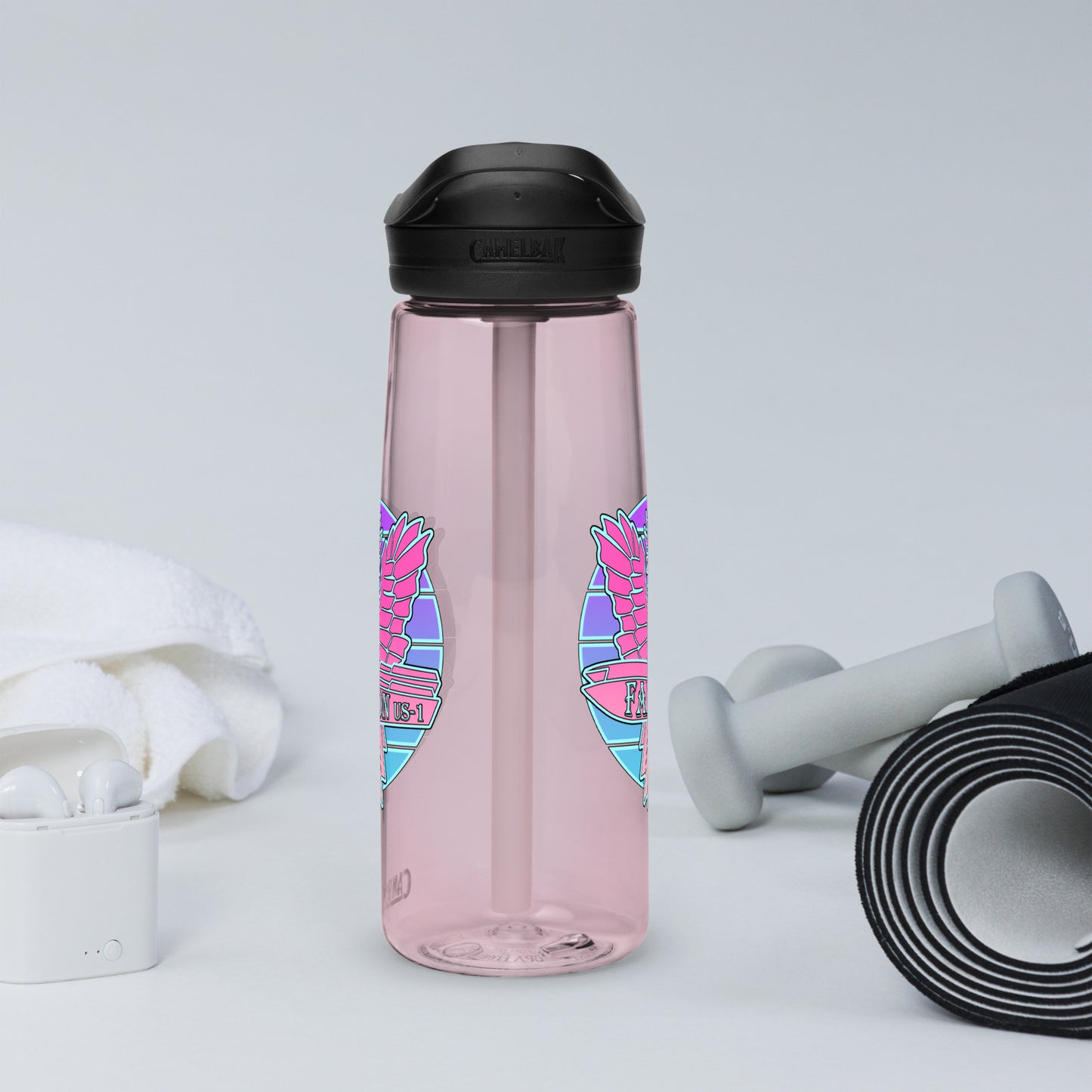 Falcon Logo Sports water bottle - Retro Pink Sunburst
