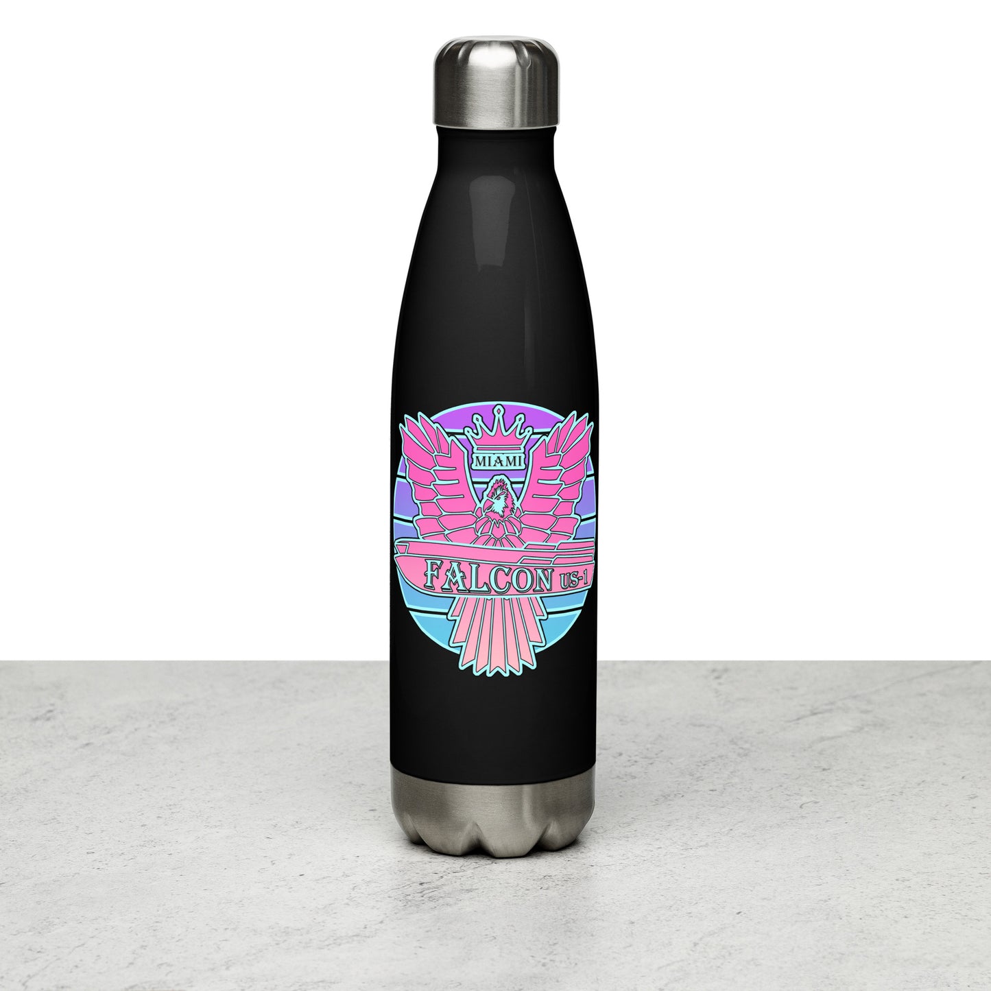 Falcon Logo Stainless steel water bottle - Retro Pink Sunburst