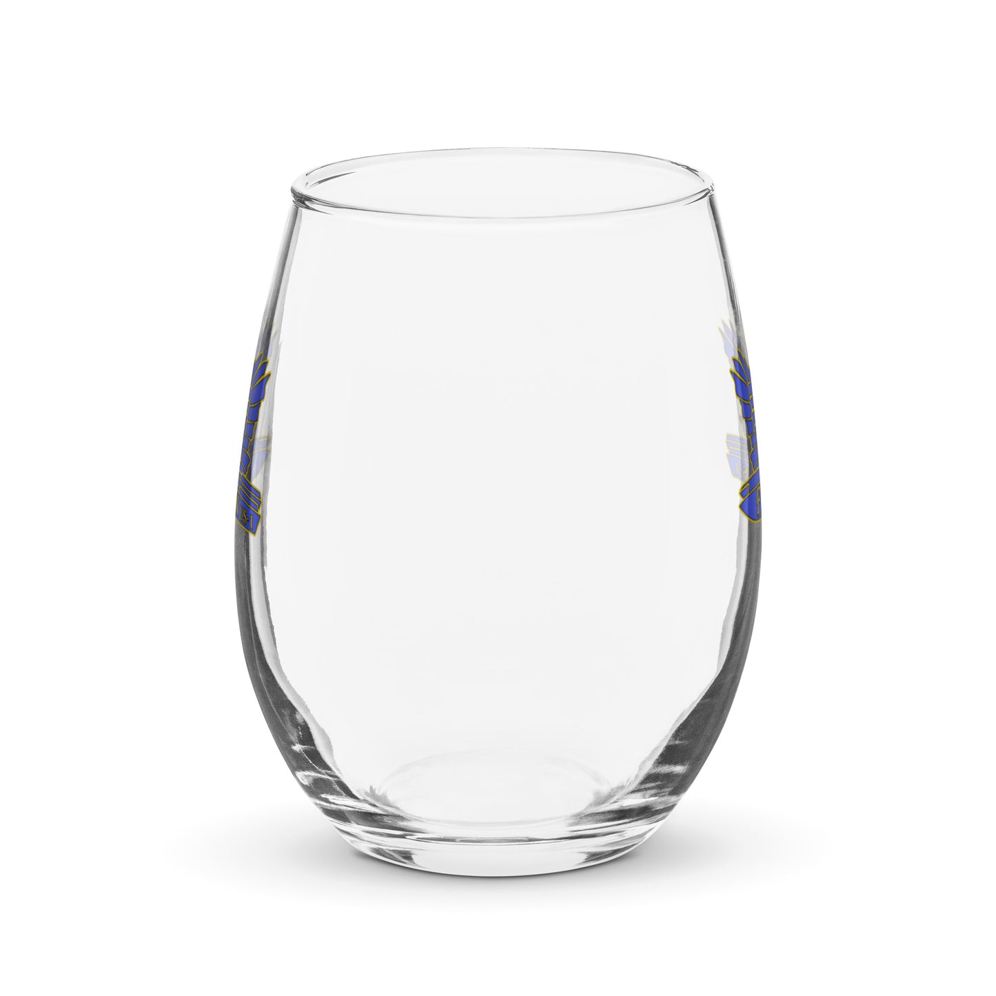 Stemless wine glass - Falcon US-1 Blue on Gold Logo