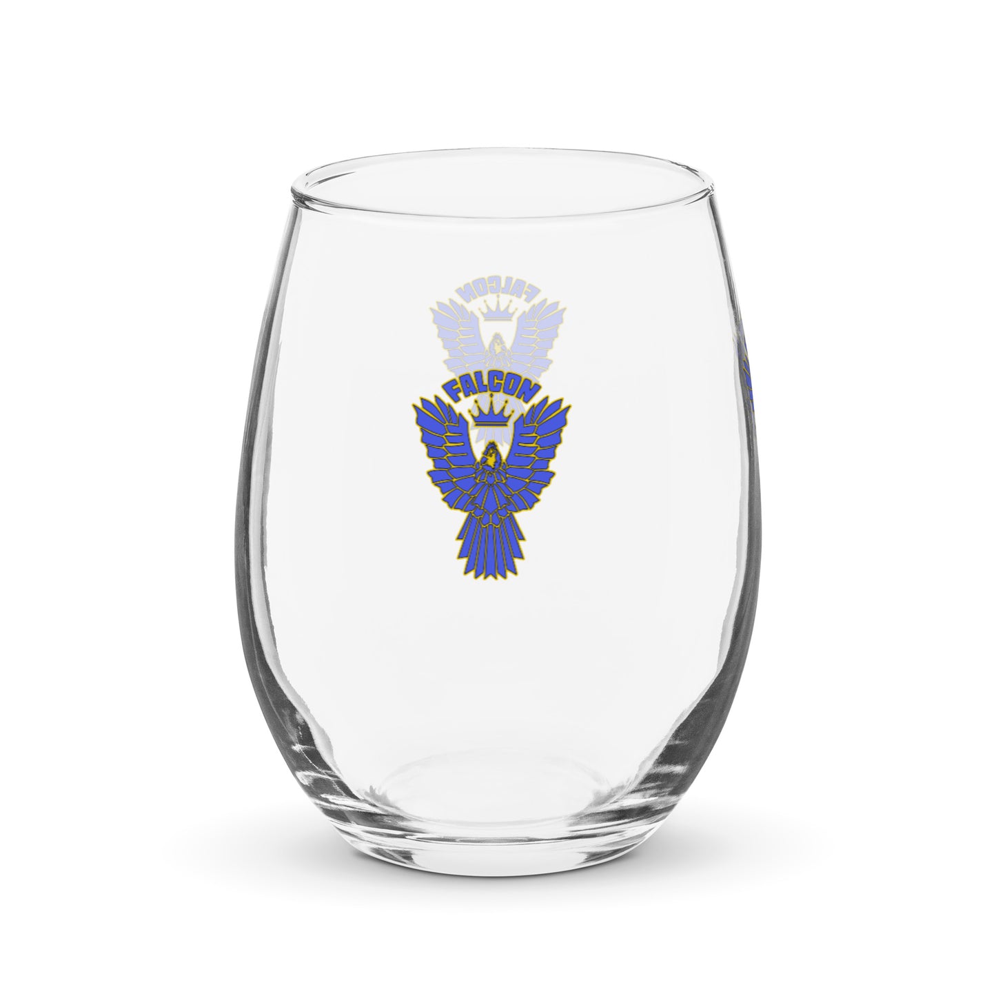 Falcon Logo Stemless wine glass - Blue on Gold