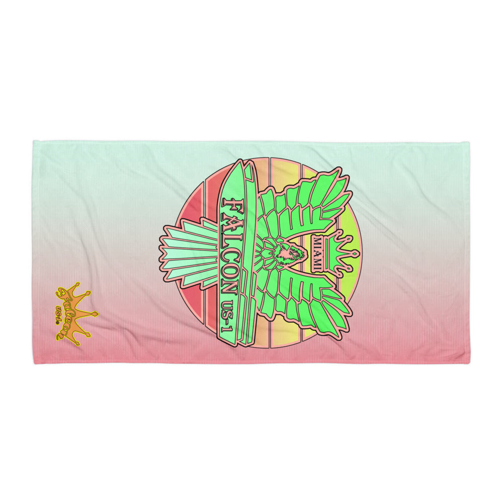 Towel - Retro Key Lime Green and Pink Sunburst