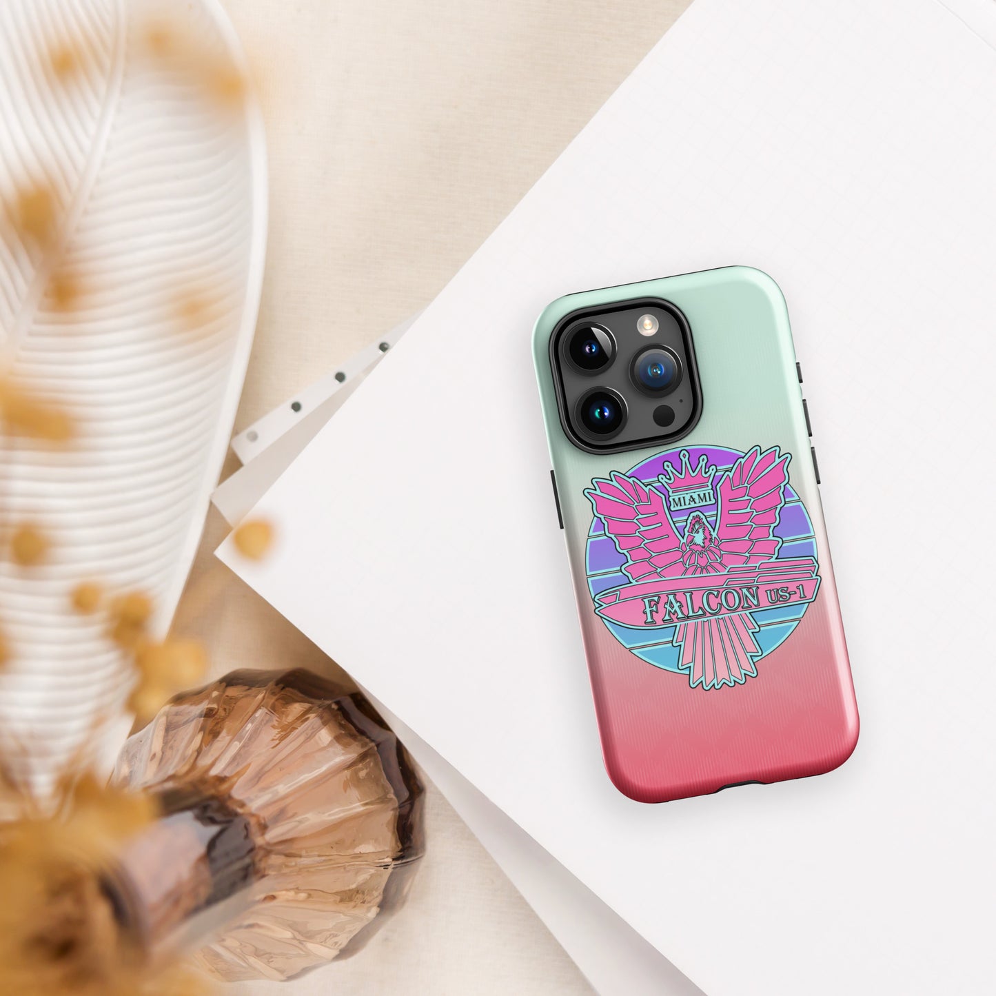 Tough Case for iPhone® - Falcon Retro Pink Sunburst