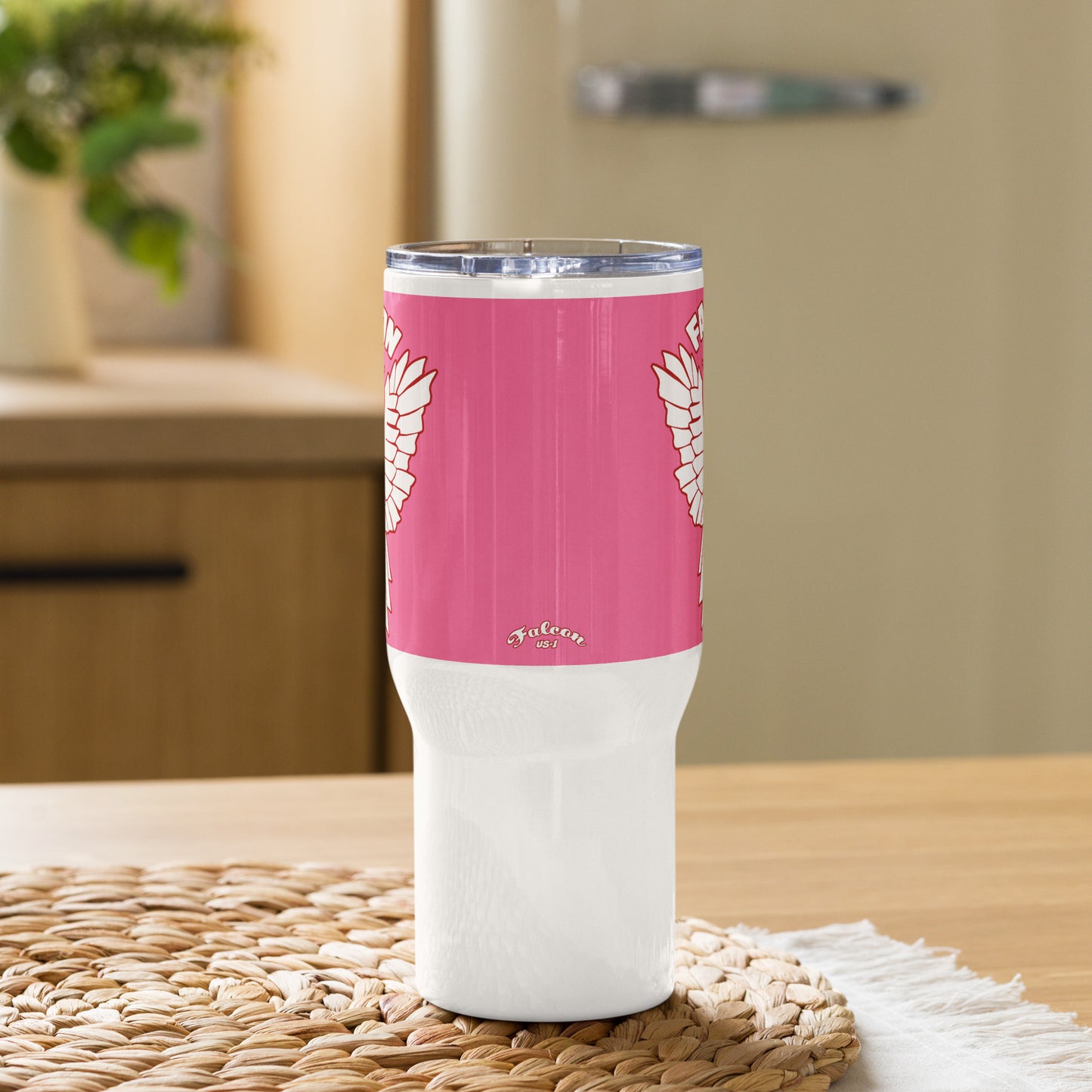 Travel mug with a handle- Falcon US-1 White\Red Logo
