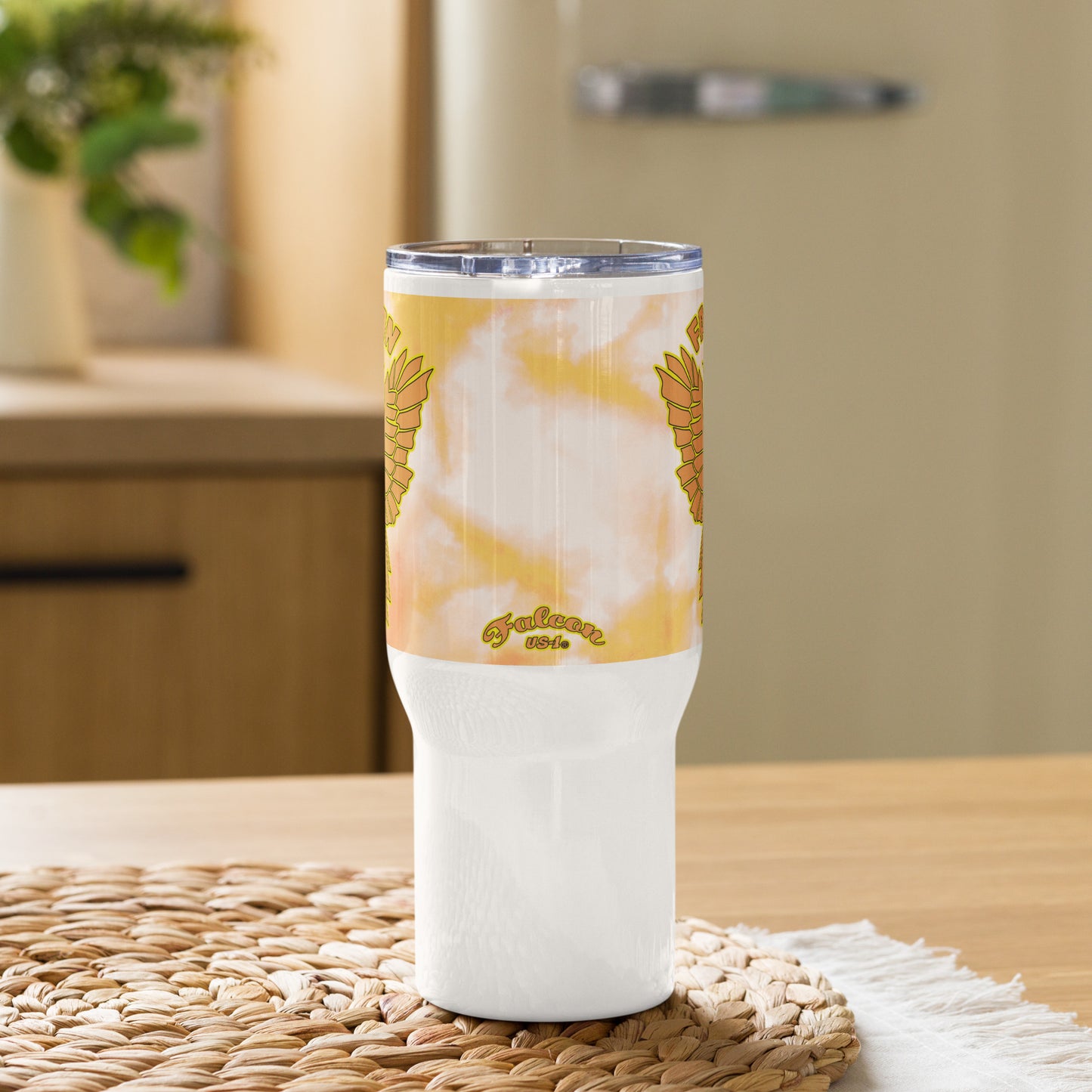 Travel mug with a handle- Falcon US-1 Gold Logo