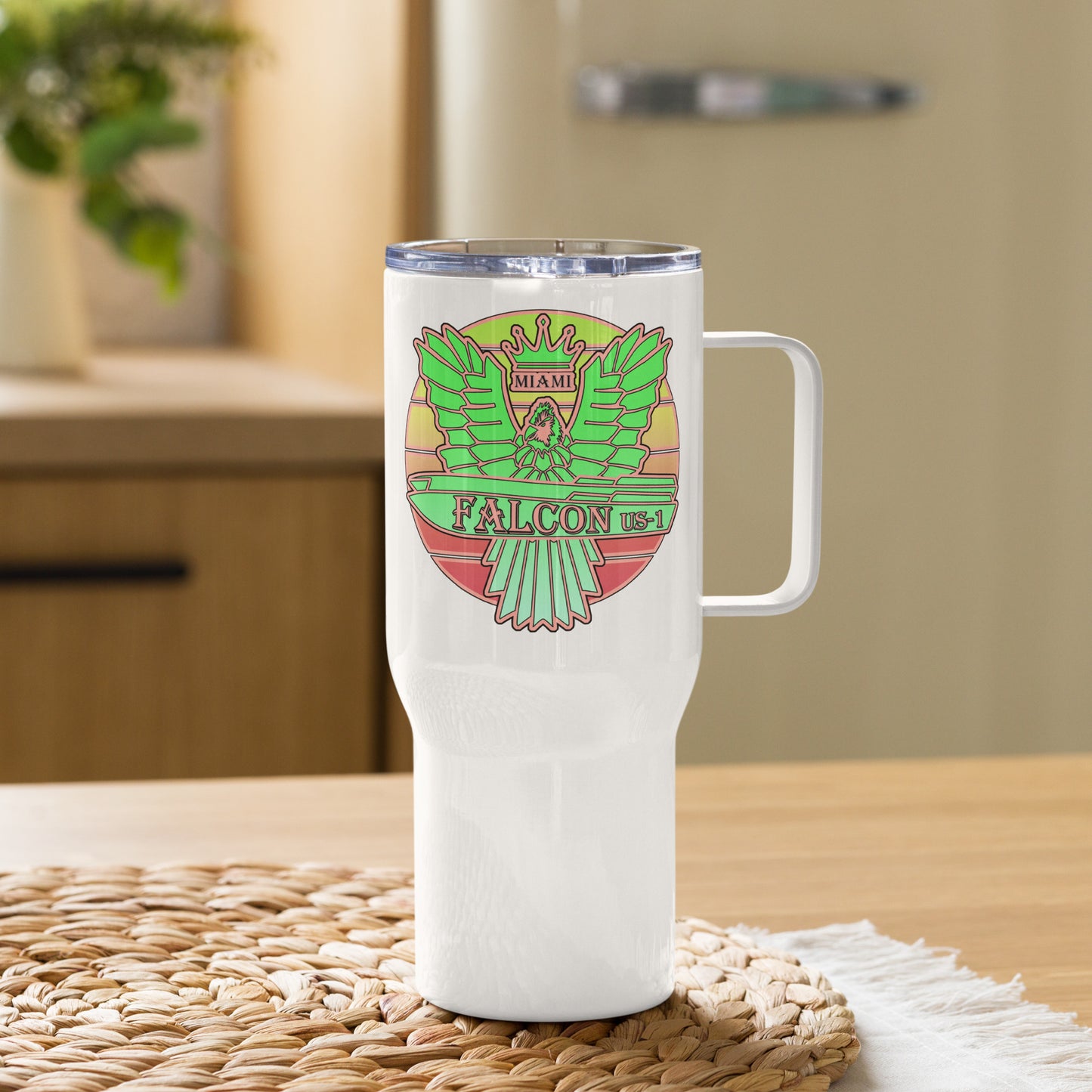Falcon US-1 Travel mug with a handle - Retro Key lime Green Sunburst
