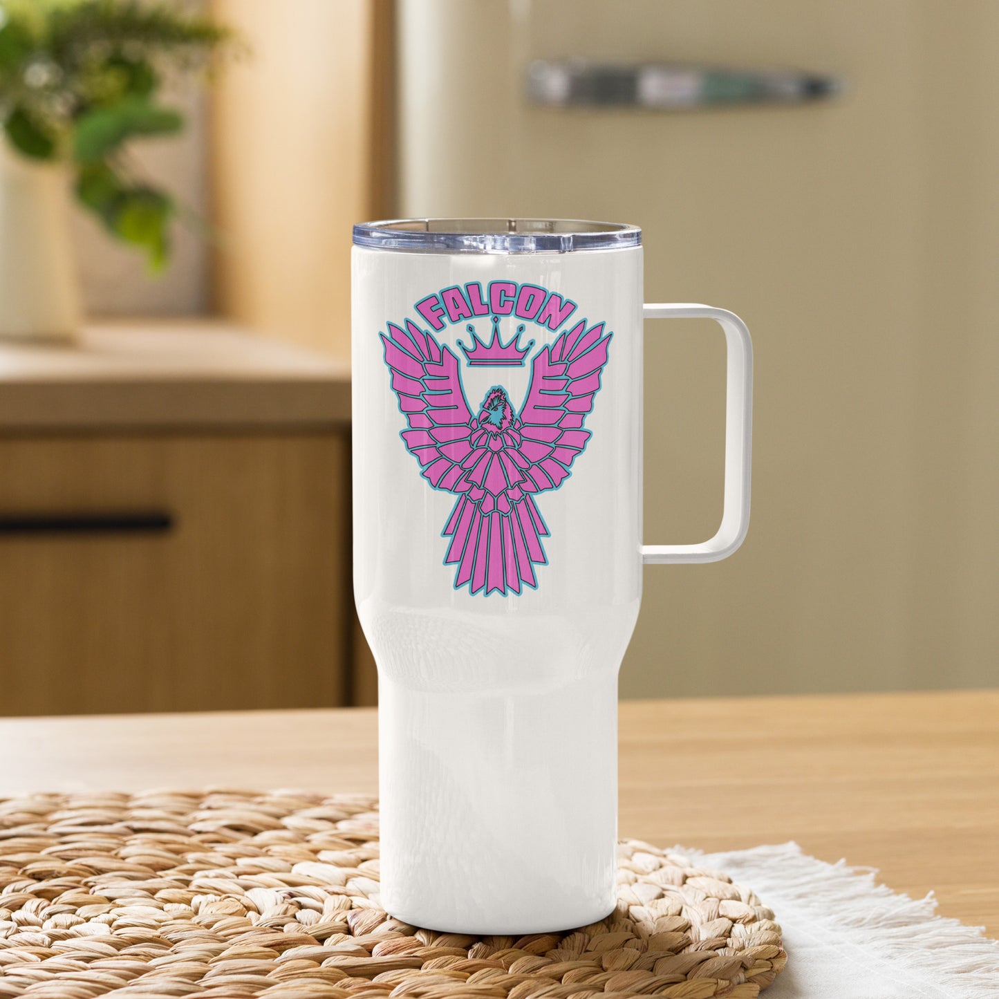 Falcon Logo Travel mug with a handle - Retro Pink