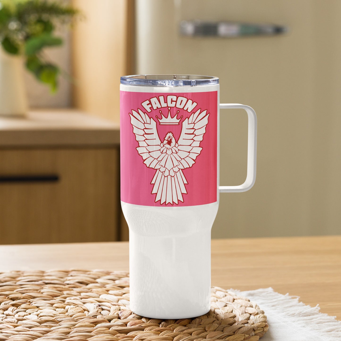 Travel mug with a handle- Falcon US-1 White\Red Logo