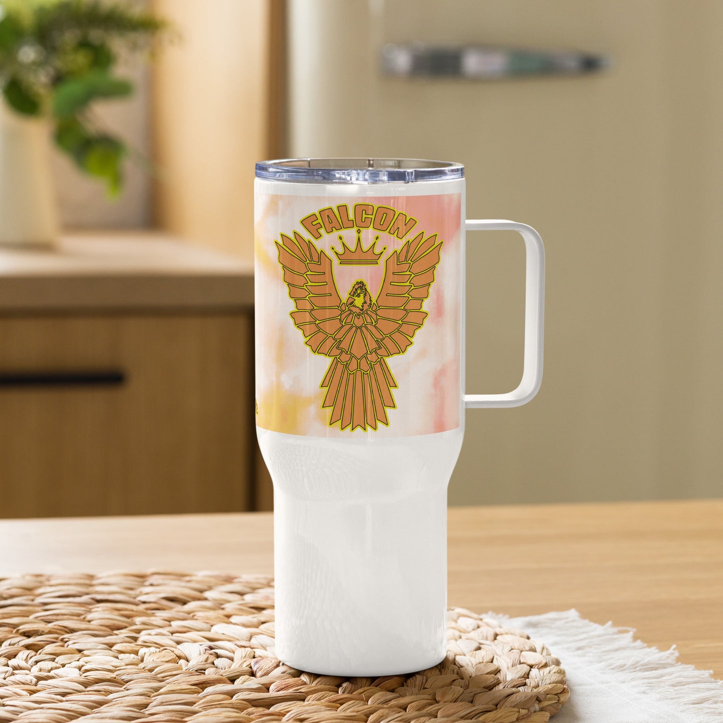 Travel mug with a handle- Falcon US-1 Gold Logo