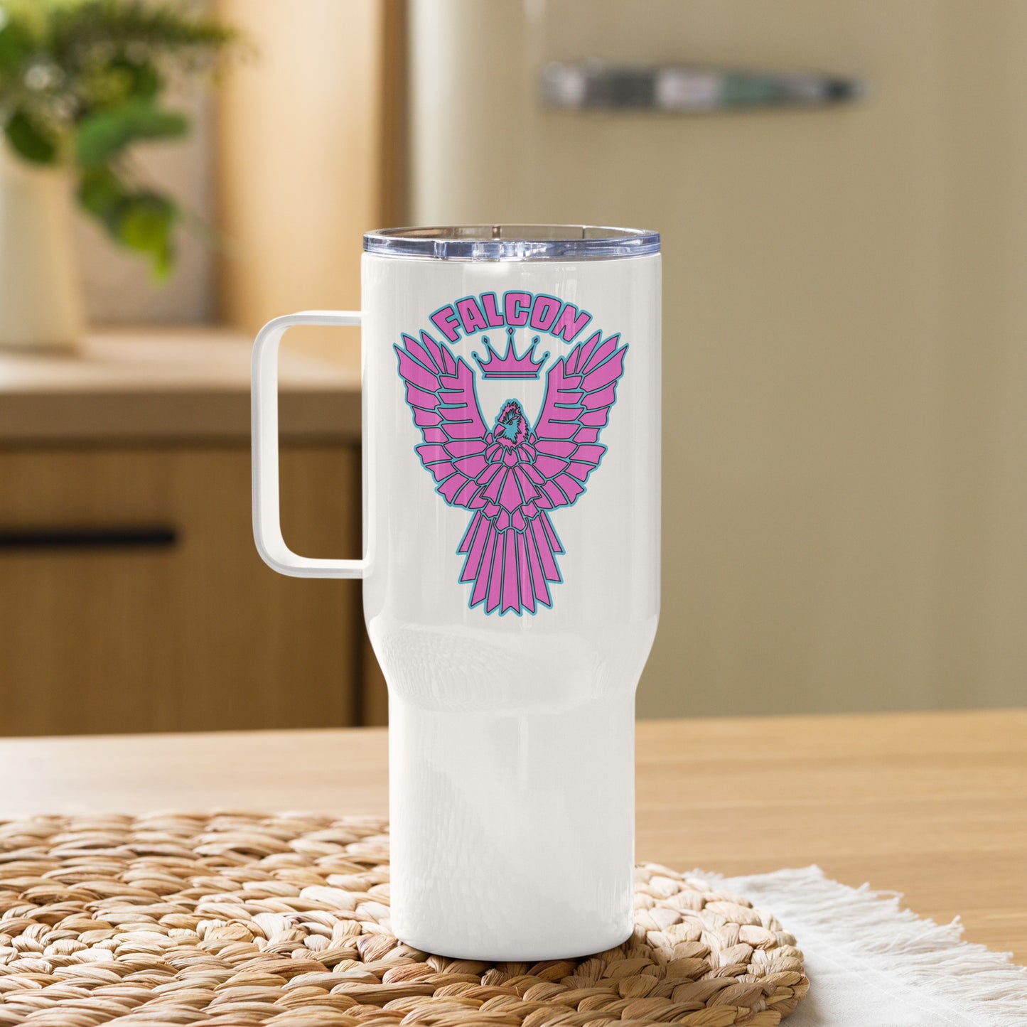 Falcon Logo Travel mug with a handle - Retro Pink