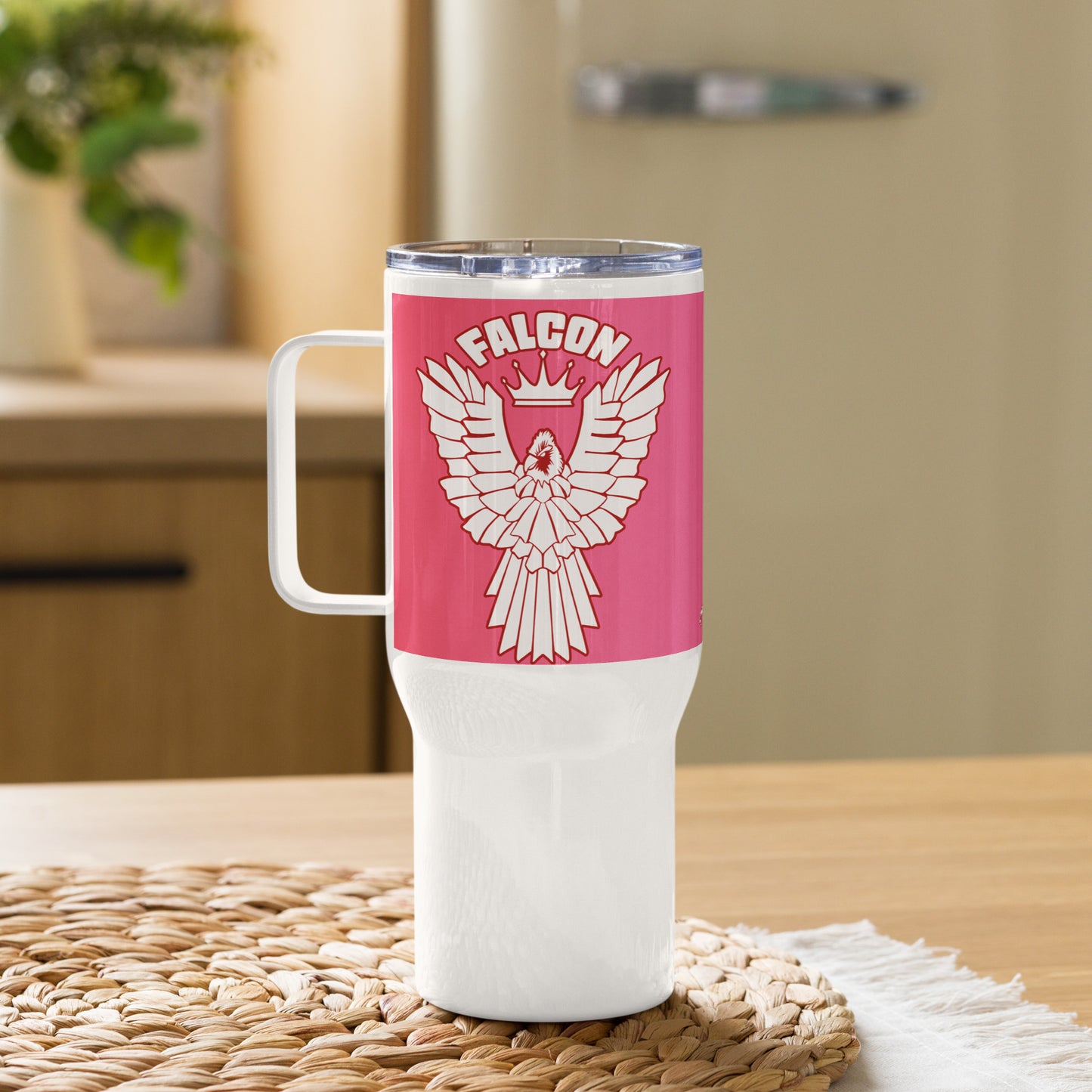 Travel mug with a handle- Falcon US-1 White\Red Logo