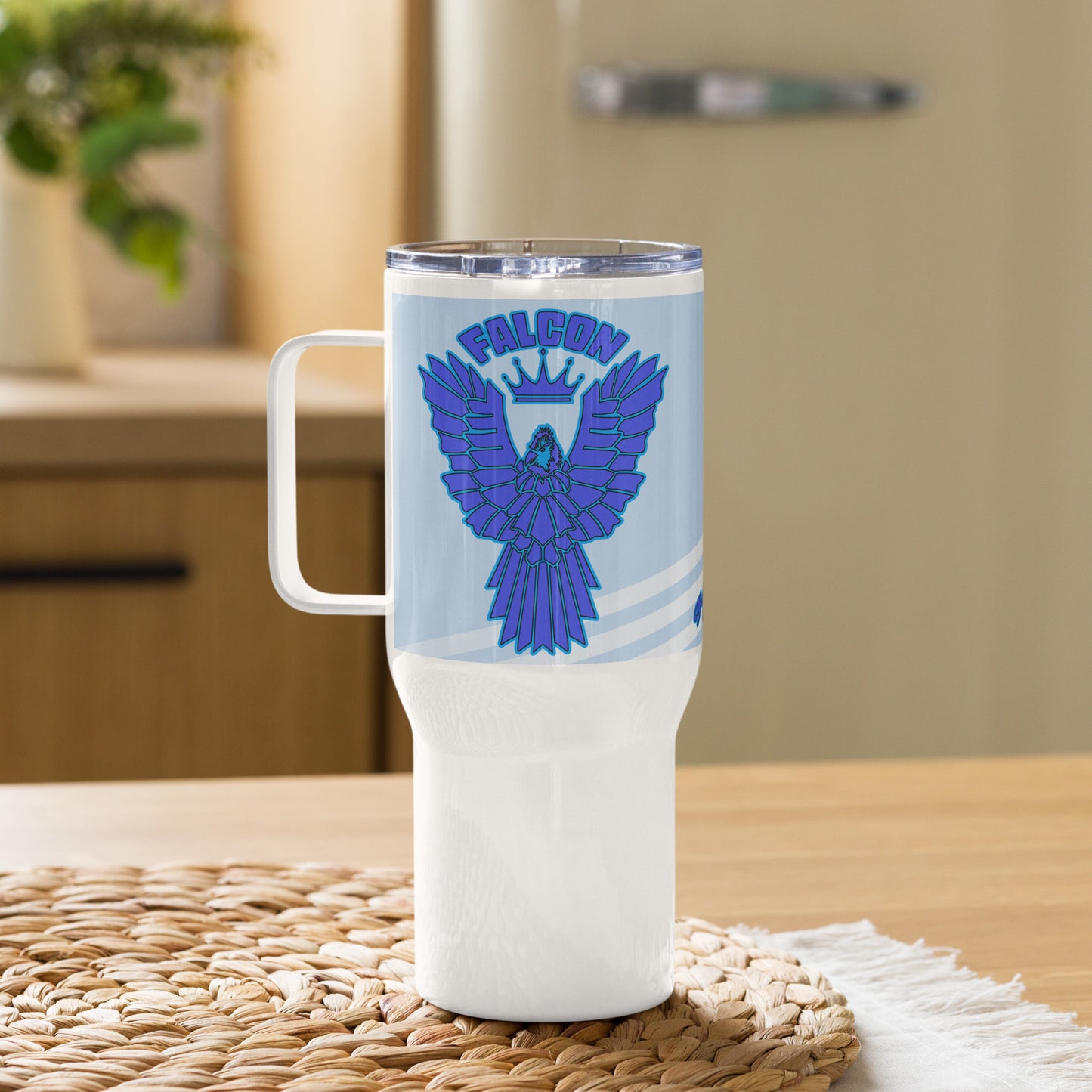 Travel mug with a handle- Falcon US-1 Blue Logo