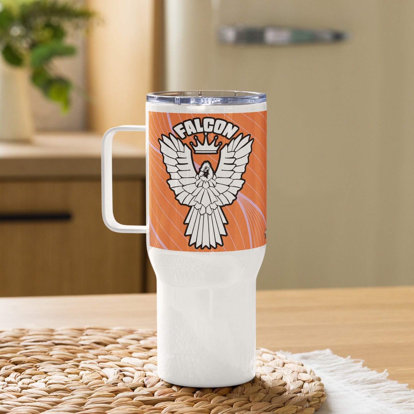 Travel mug with a handle- Falcon US-1 White\Black Logo
