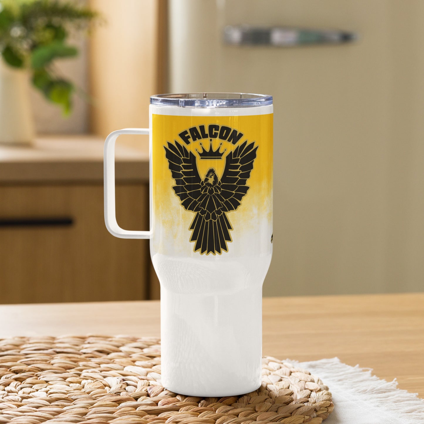 Travel mug with a handle- Falcon US-1 Black\Gold Logo