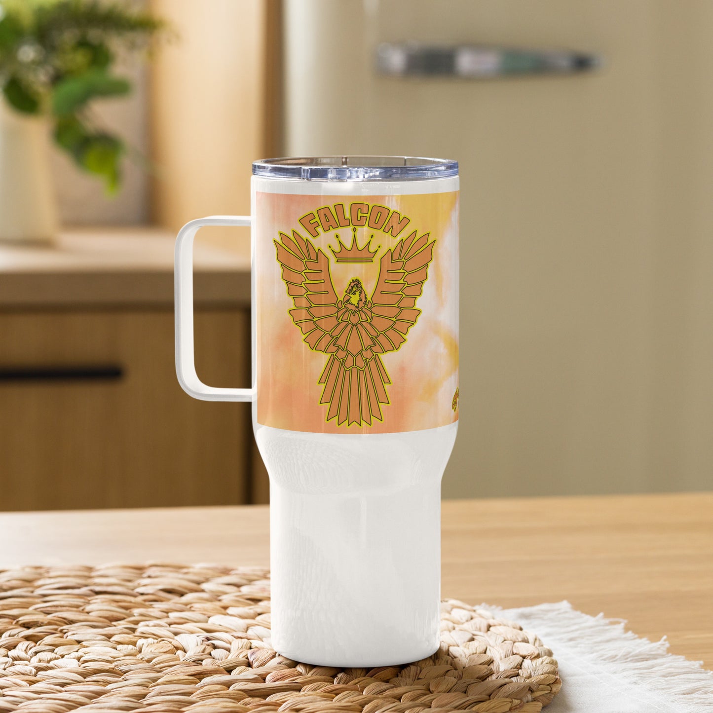 Travel mug with a handle- Falcon US-1 Gold Logo