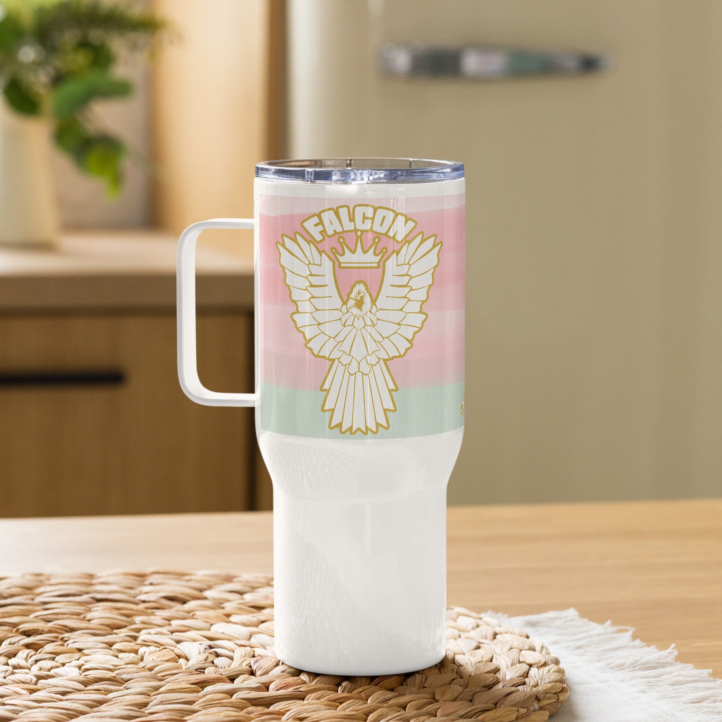 Travel mug with a handle- Falcon US-1 White\Gold Logo