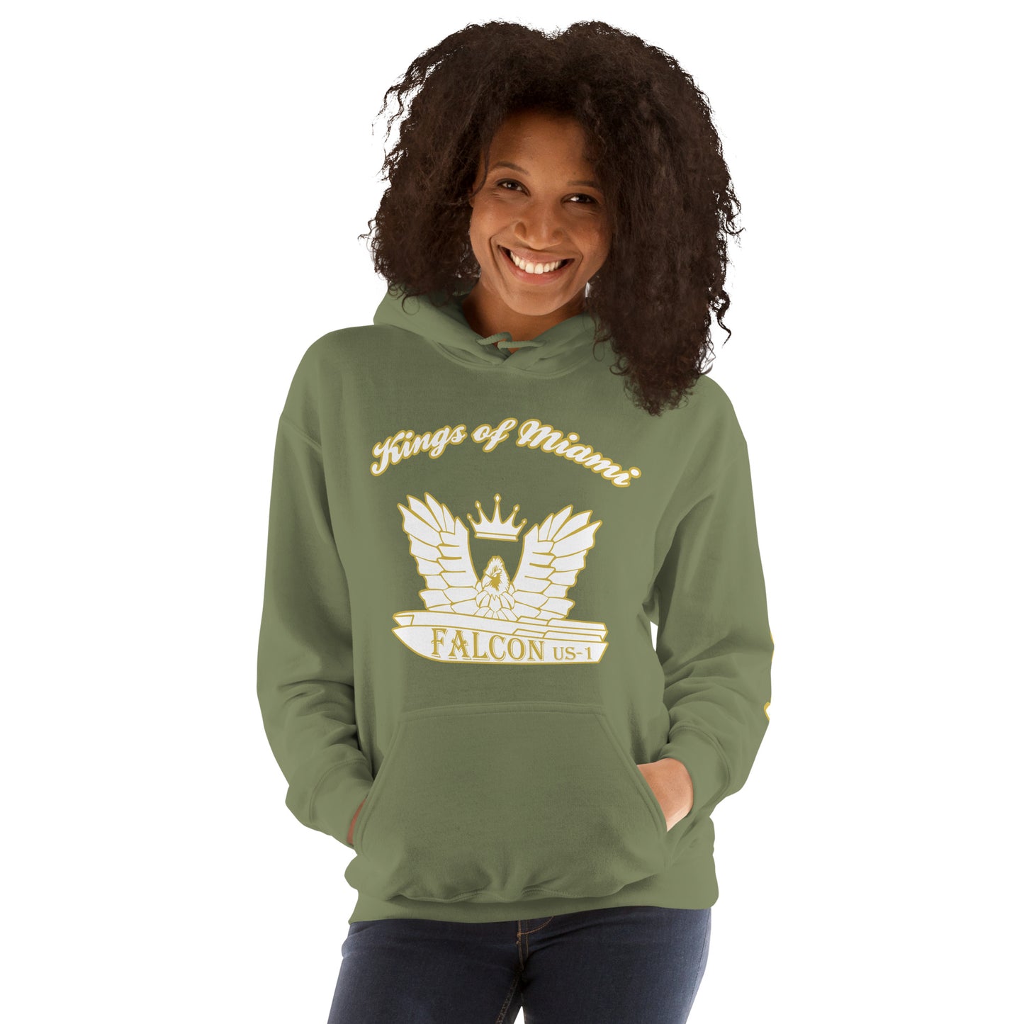 Hoodie - White\Gold Falcon Logo- Kings of Miami