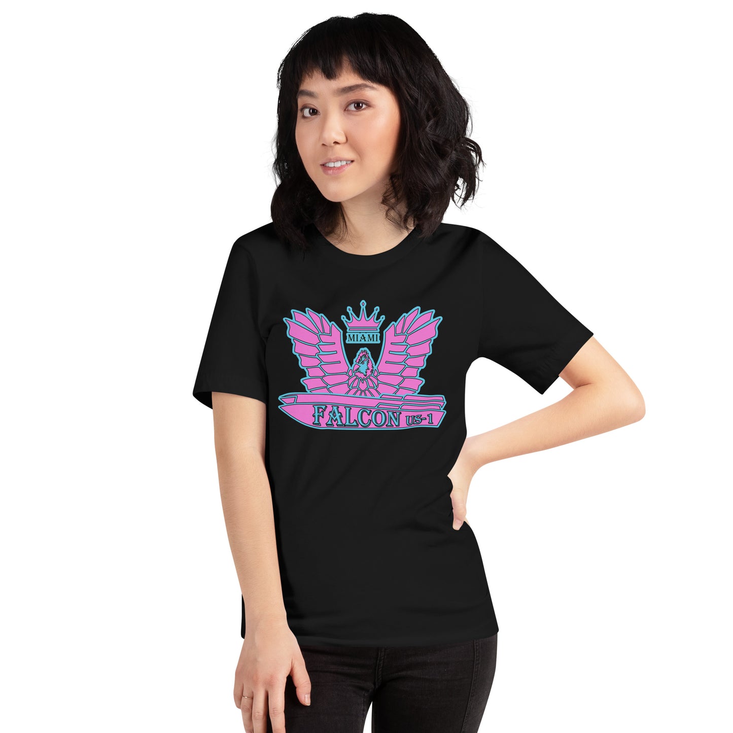 Unisex t-shirt- Falcon Retro Pink Logo