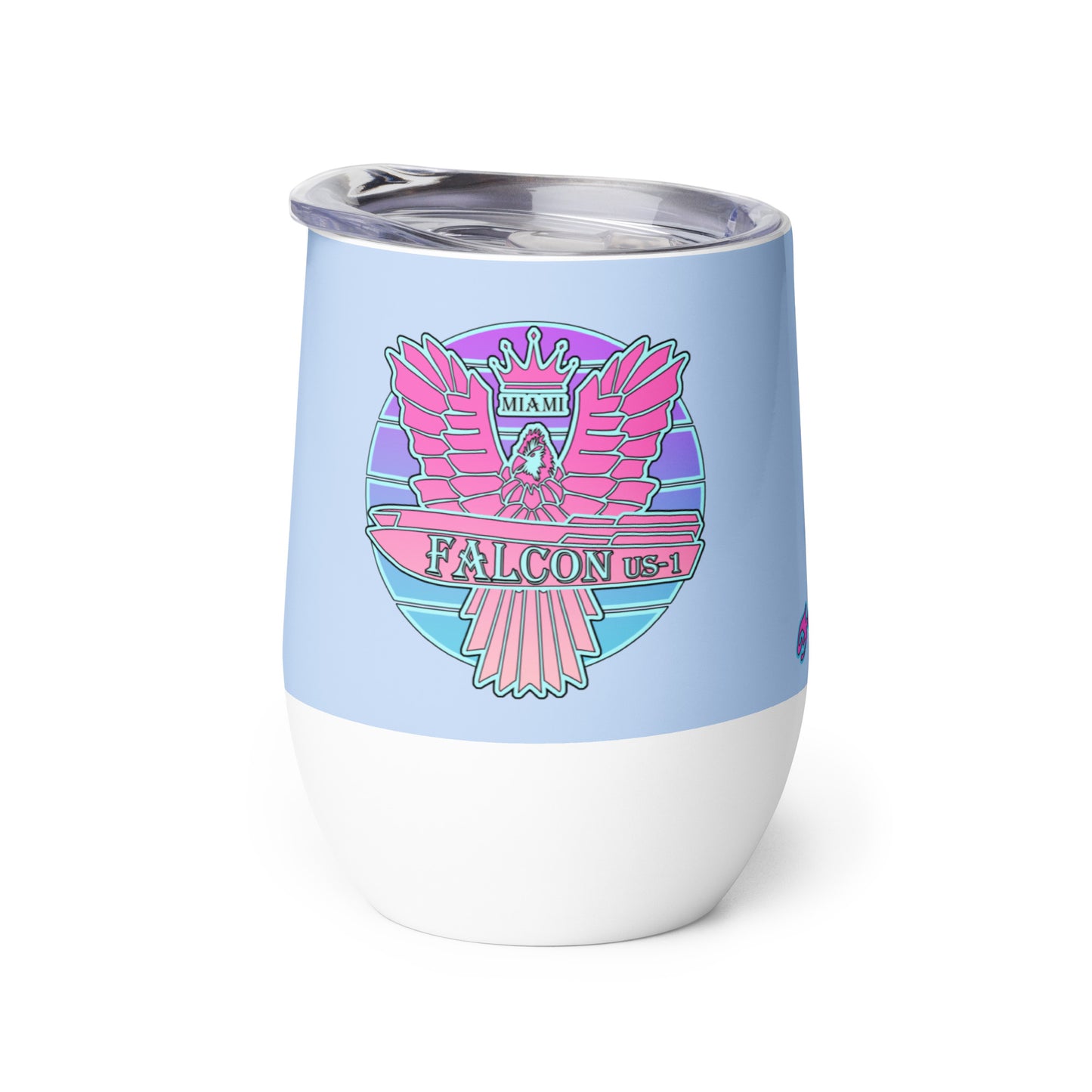 Wine tumbler- Falcon US-1 Retro Pink Sunburst Logo