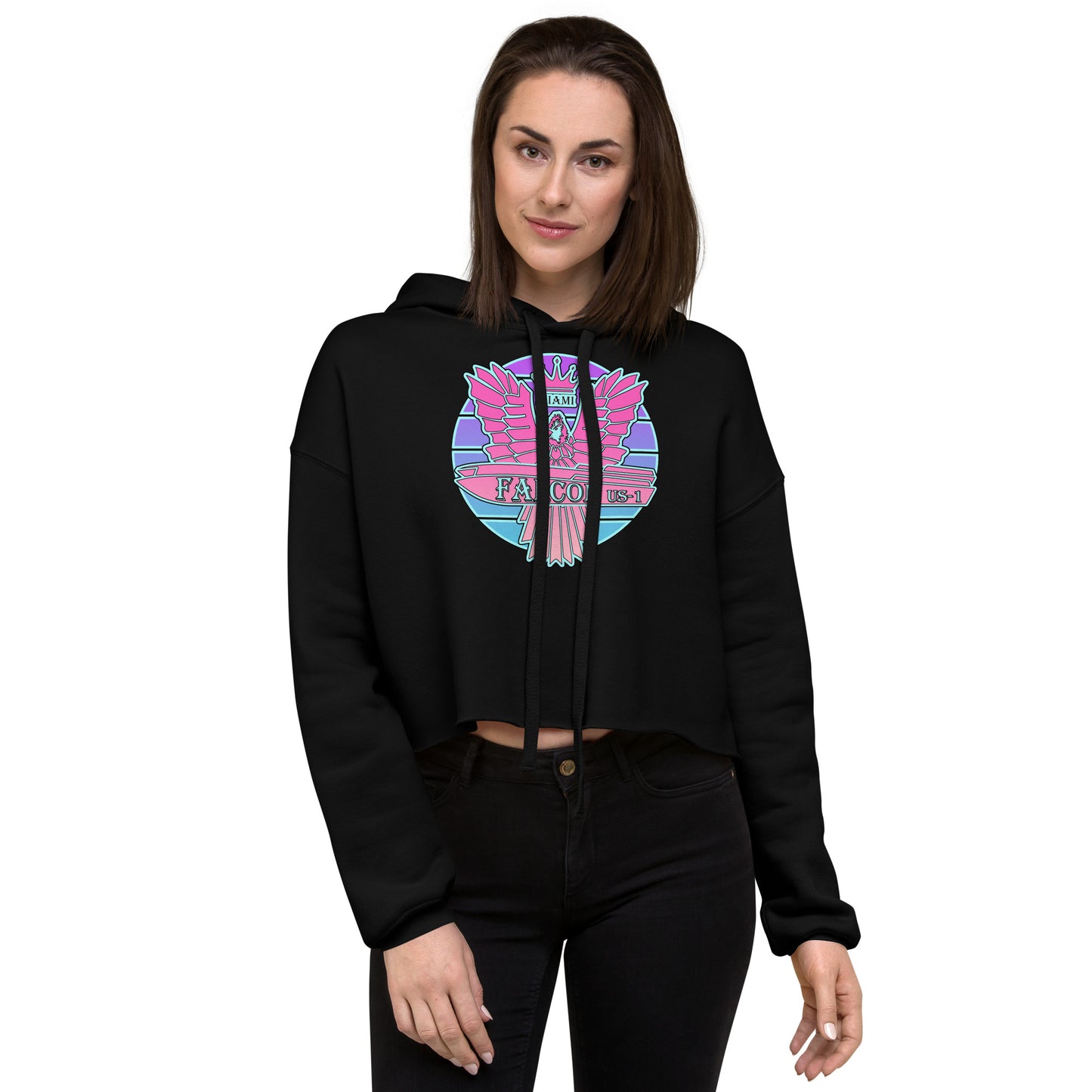 Crop Hoodie - Pink Retro Sunburst Logo