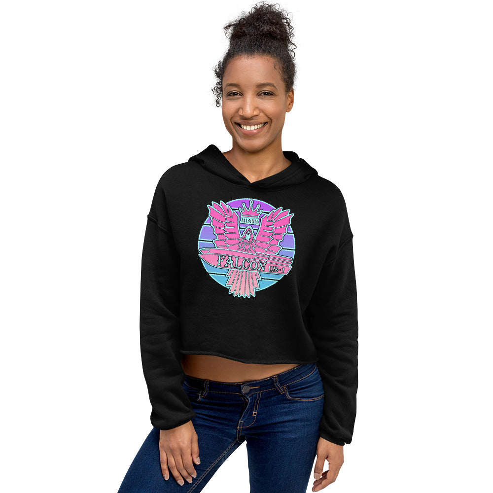 Crop Hoodie - Pink Retro Sunburst Logo