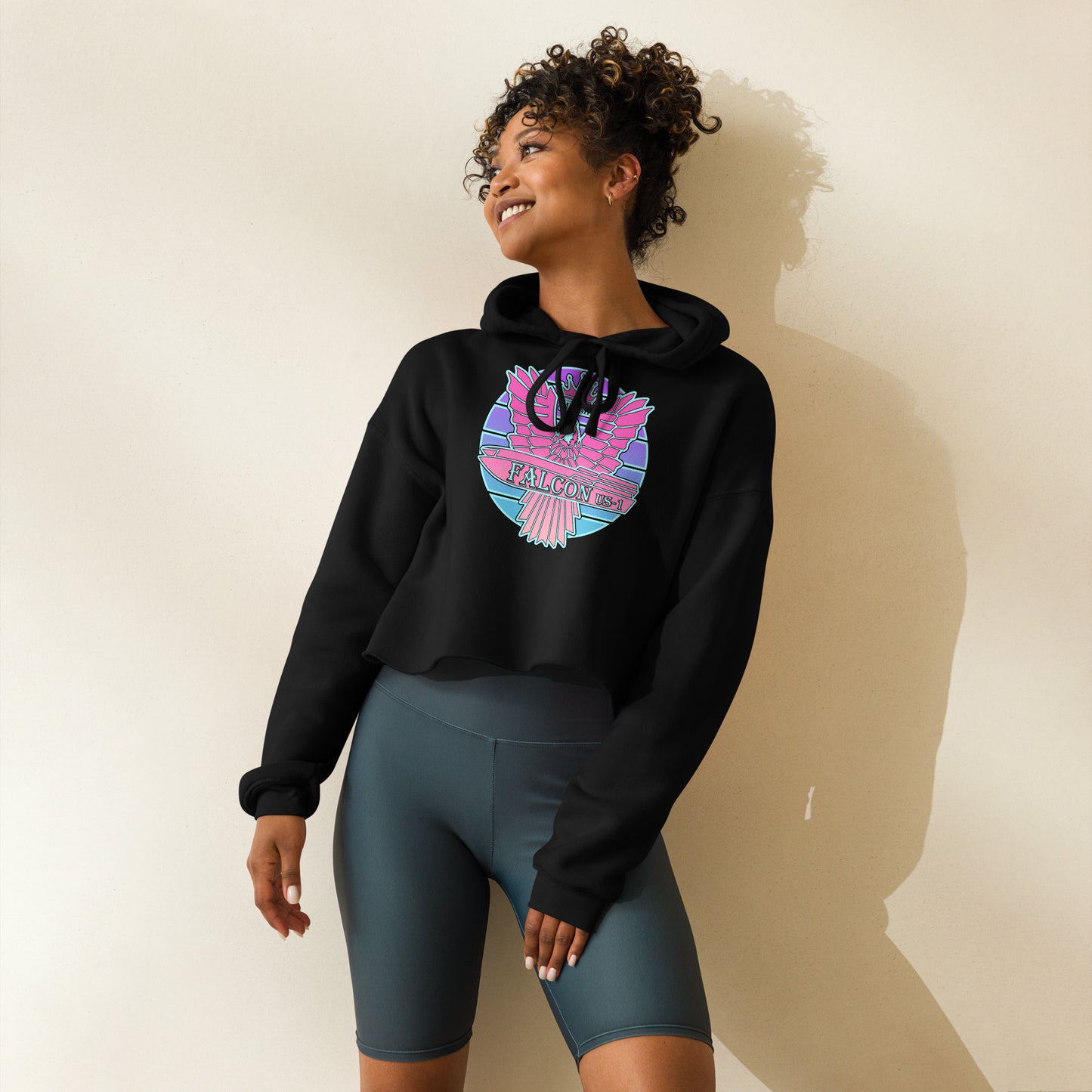 Crop Hoodie - Pink Retro Sunburst Logo
