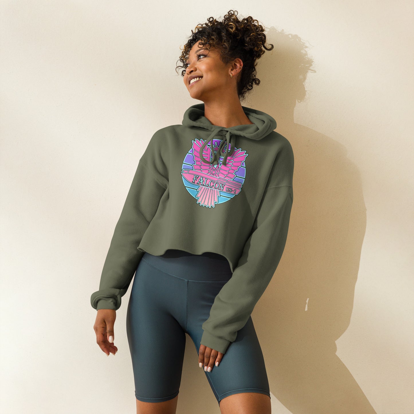 Crop Hoodie - Pink Retro Sunburst Logo