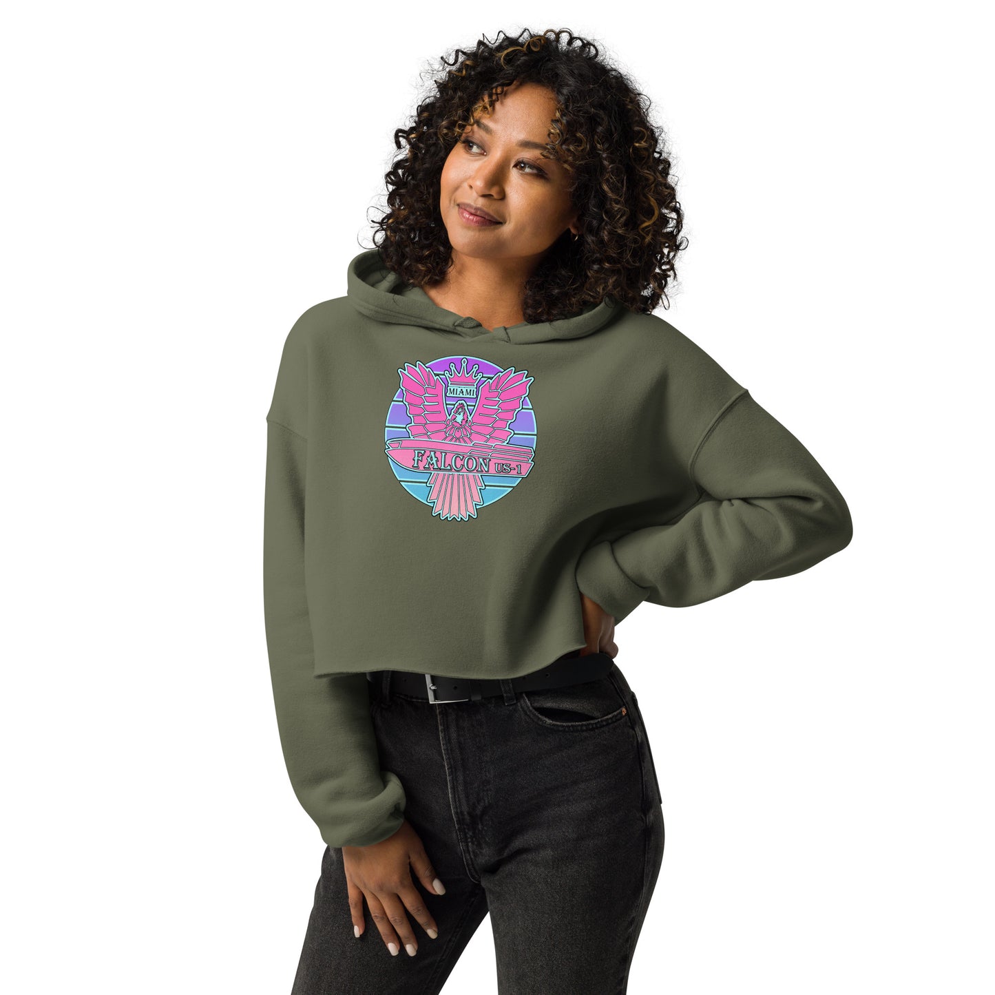 Crop Hoodie - Pink Retro Sunburst Logo