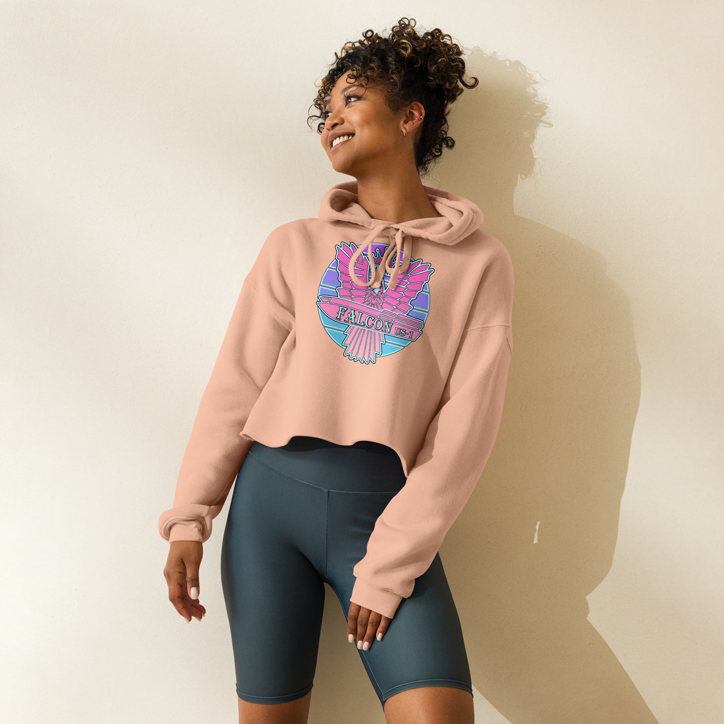 Crop Hoodie - Pink Retro Sunburst Logo