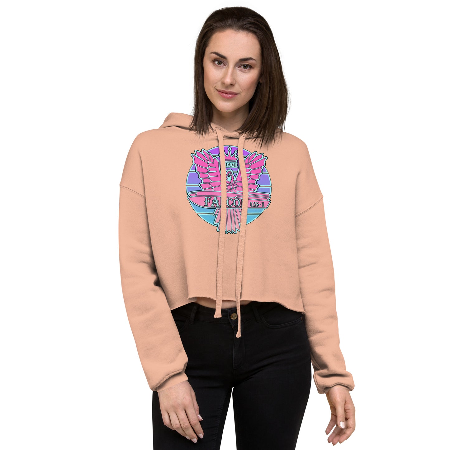 Crop Hoodie - Pink Retro Sunburst Logo