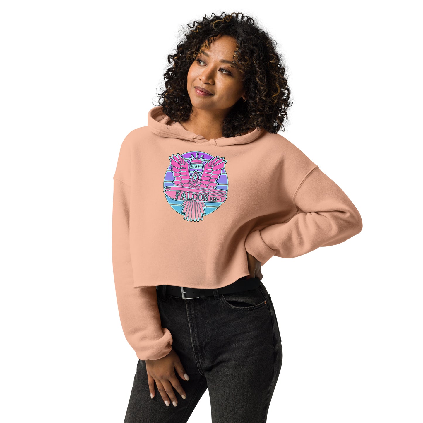 Crop Hoodie - Pink Retro Sunburst Logo