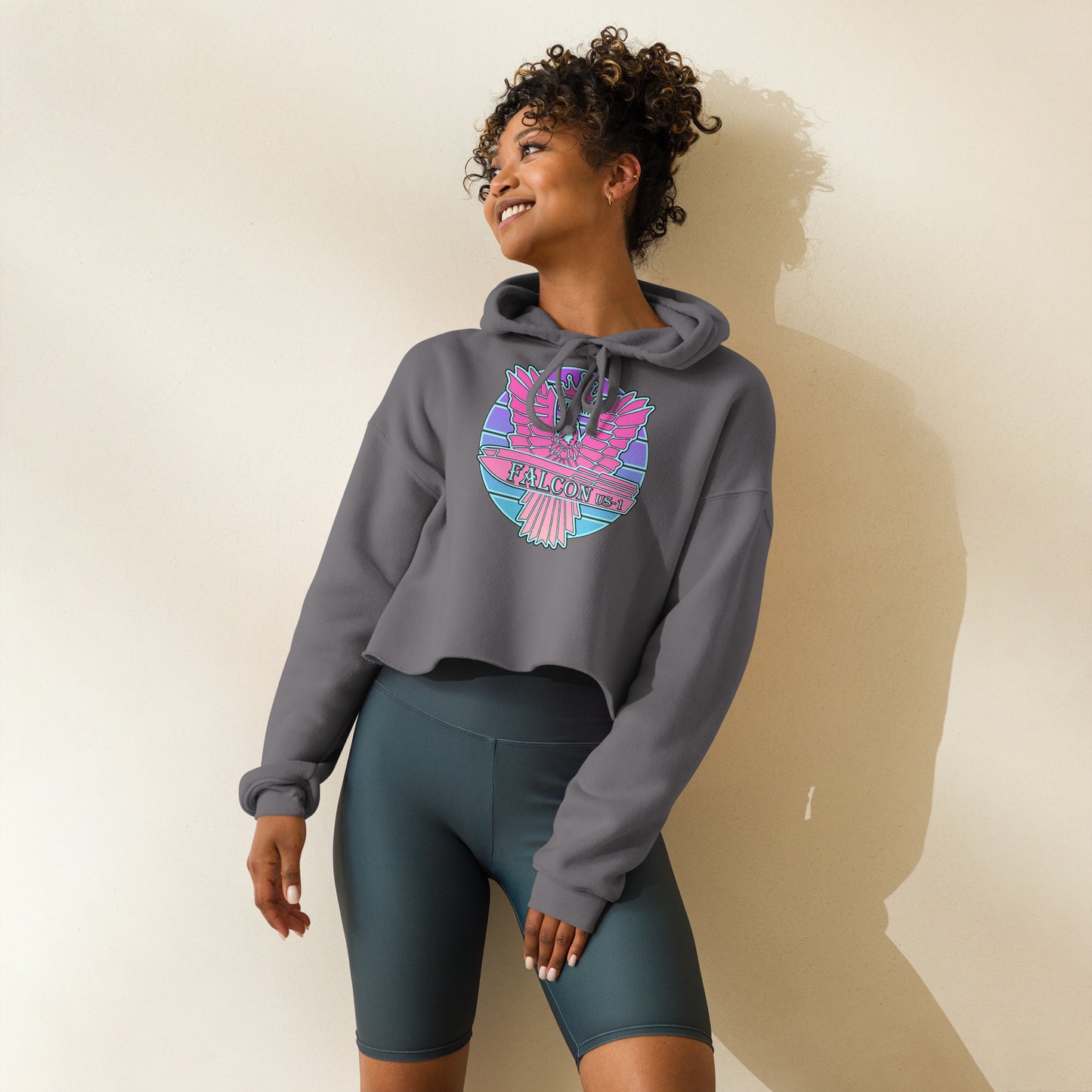 Crop Hoodie - Pink Retro Sunburst Logo