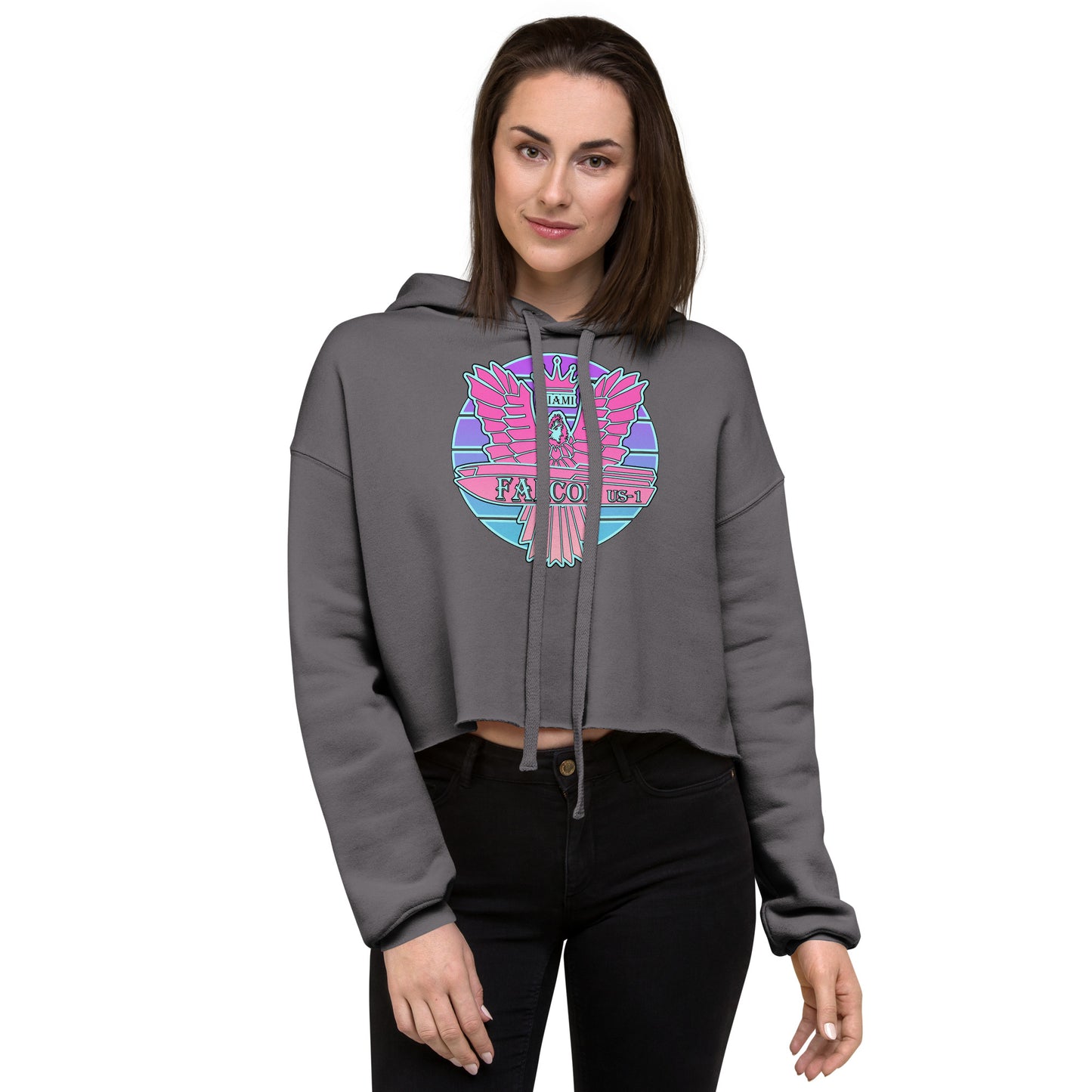 Crop Hoodie - Pink Retro Sunburst Logo