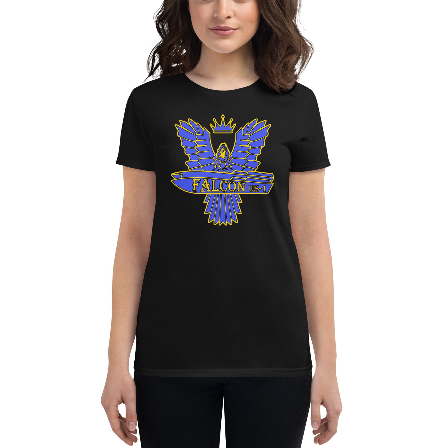 Women's short sleeve t-shirt - Falcon US-1 Blue on Gold Logo