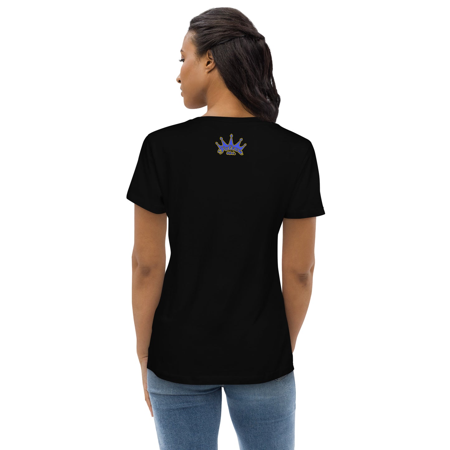 Women's fitted eco tee - Falcon Blue on Gold Logo