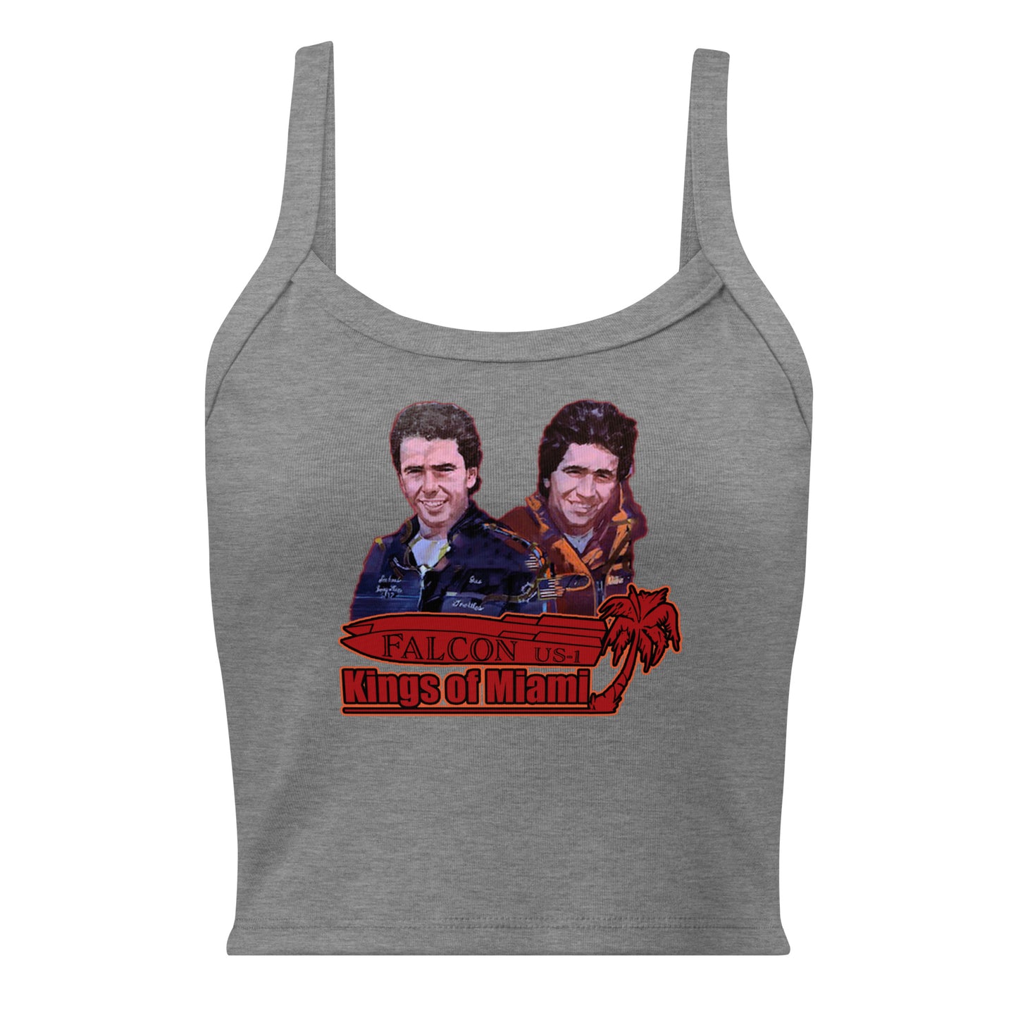 Women’s micro-rib tank top- Willy and Tavy Falcon with boat -Kings of Miami