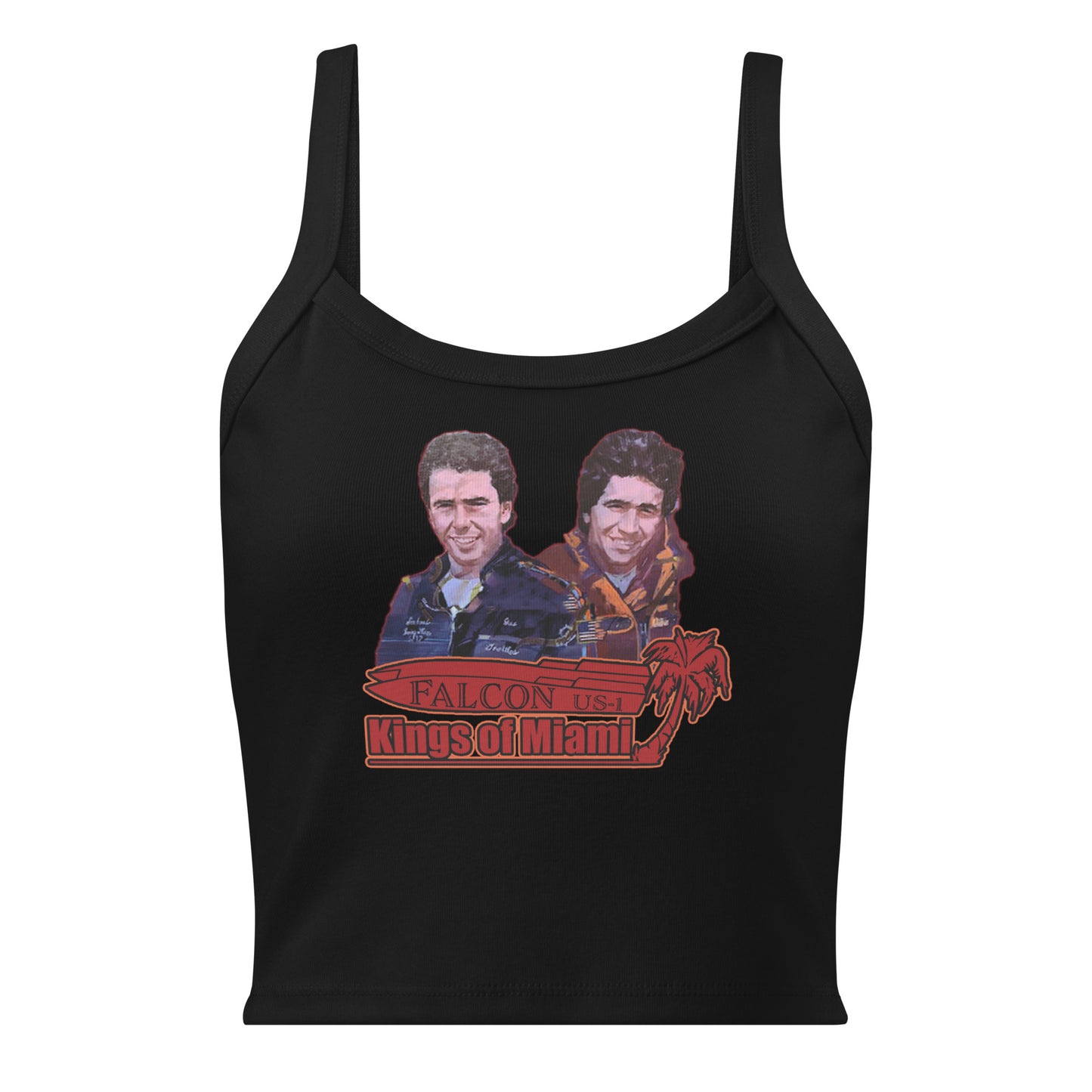 Women’s micro-rib tank top- Willy and Tavy Falcon with boat -Kings of Miami