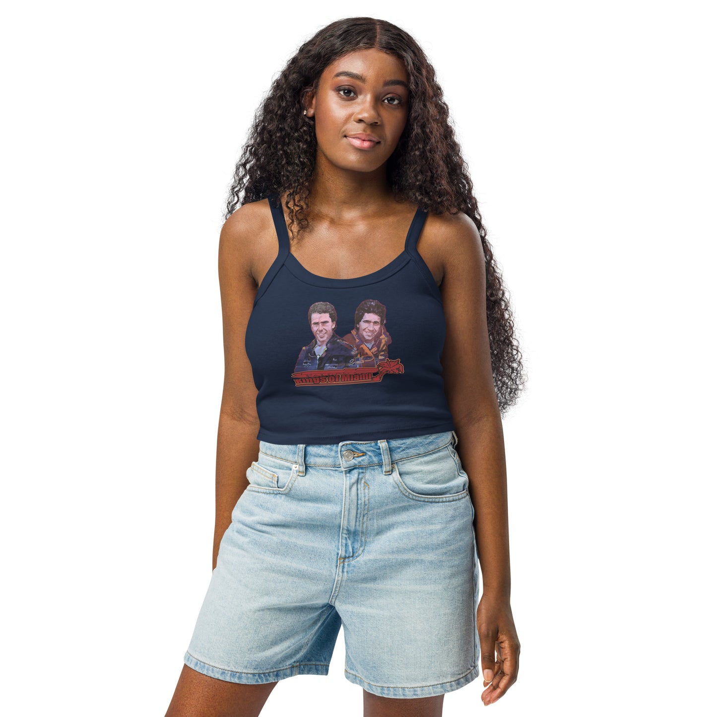 Women’s micro-rib tank top- Willy and Tavy Falcon with boat -Kings of Miami