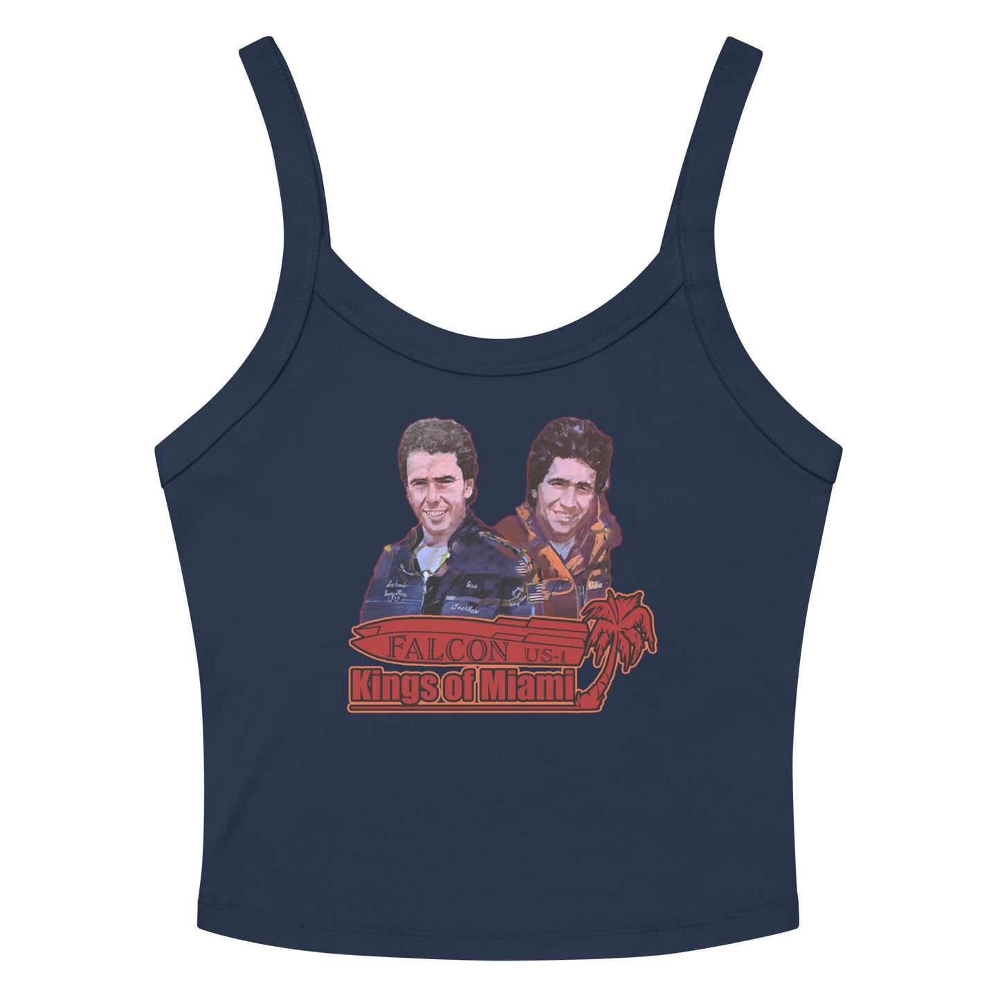 Women’s micro-rib tank top- Willy and Tavy Falcon with boat -Kings of Miami