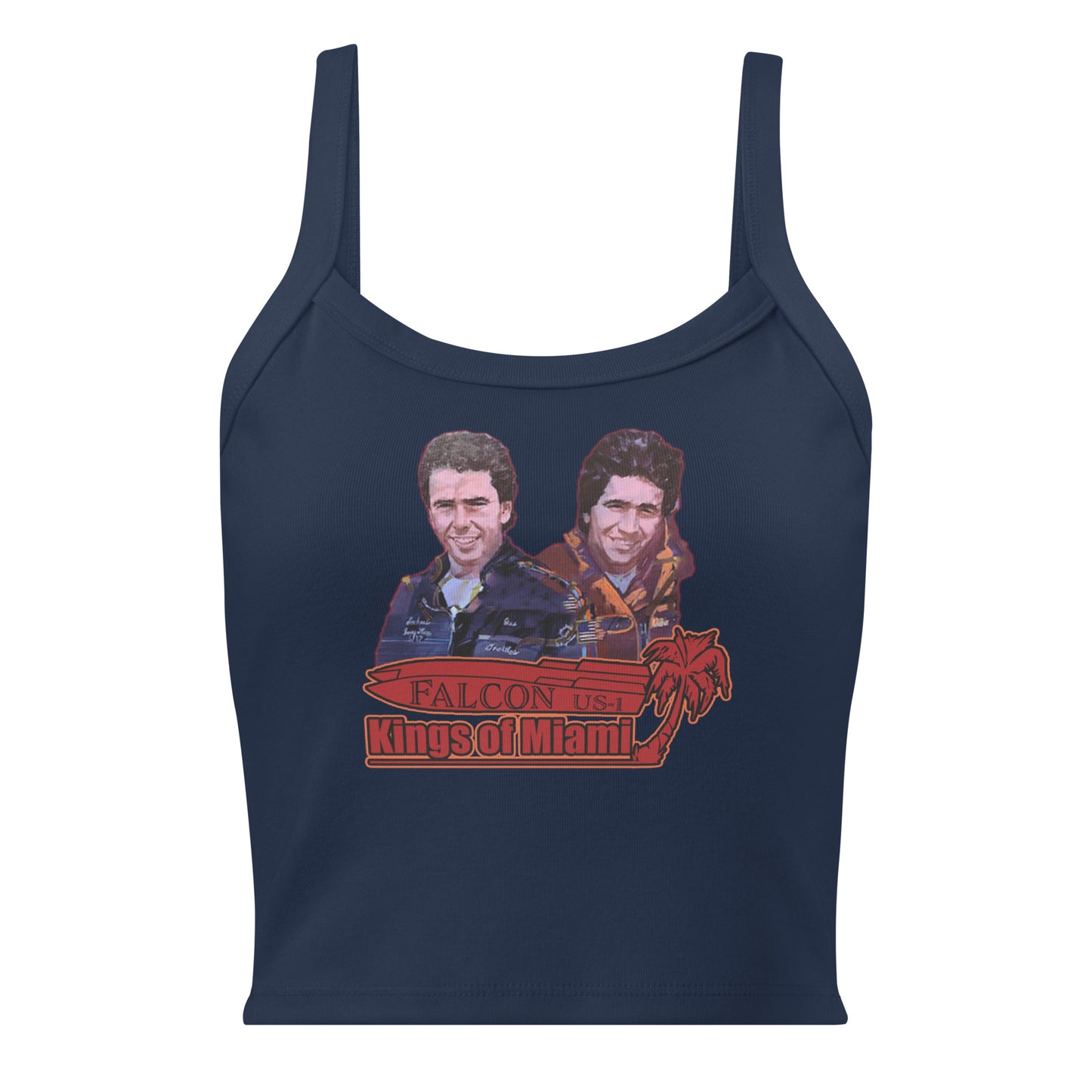 Women’s micro-rib tank top- Willy and Tavy Falcon with boat -Kings of Miami