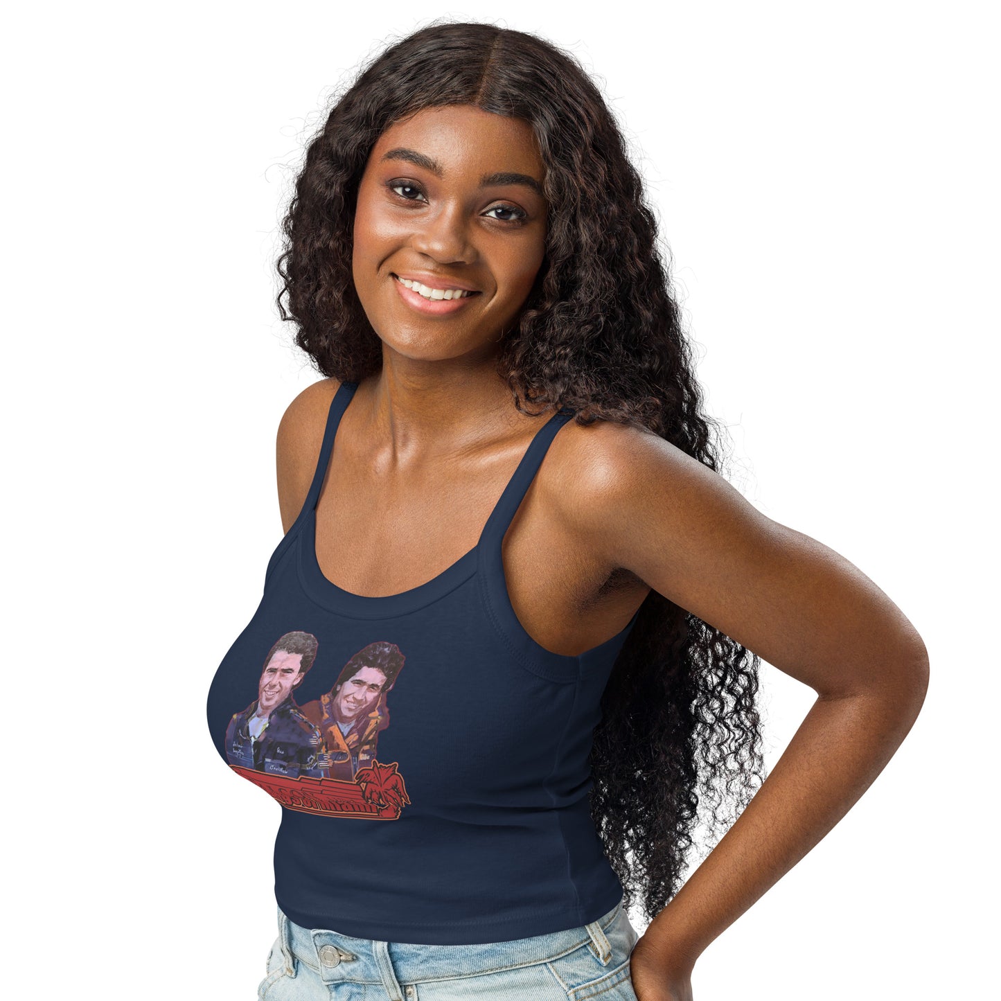 Women’s micro-rib tank top- Willy and Tavy Falcon with boat -Kings of Miami