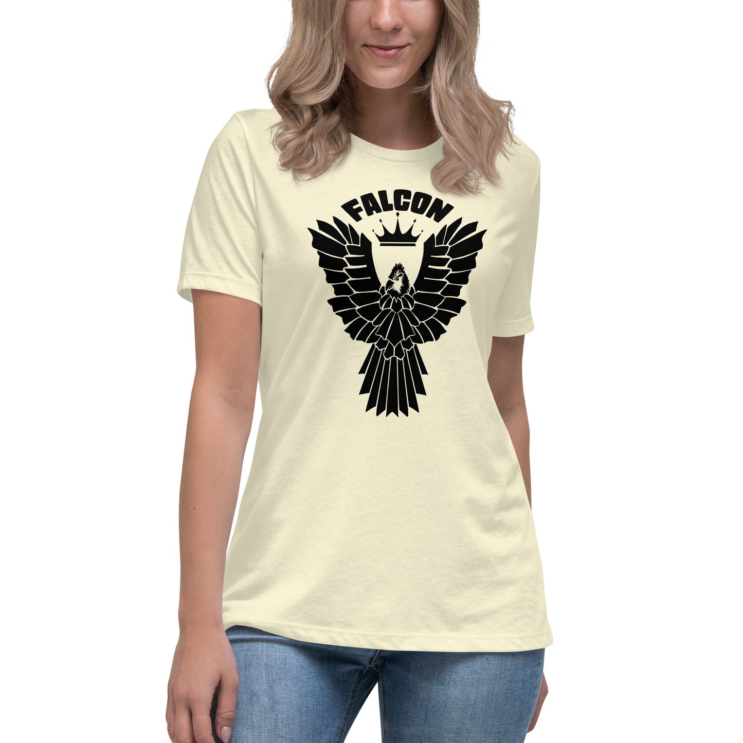 Women's Relaxed T-Shirt- Black Falcon Logo