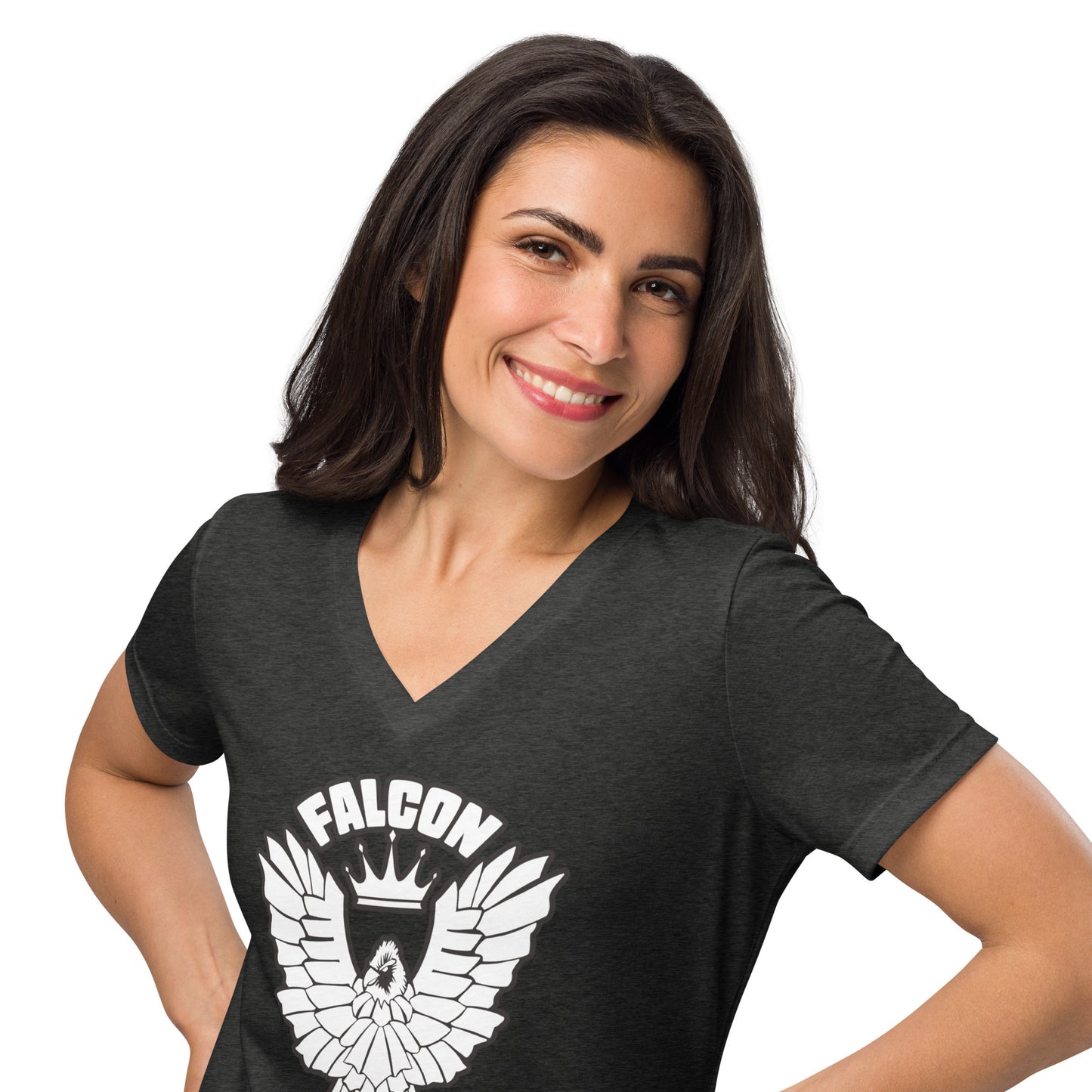 Women’s relaxed v-neck t-shirt - White Falcon US-1 Logo