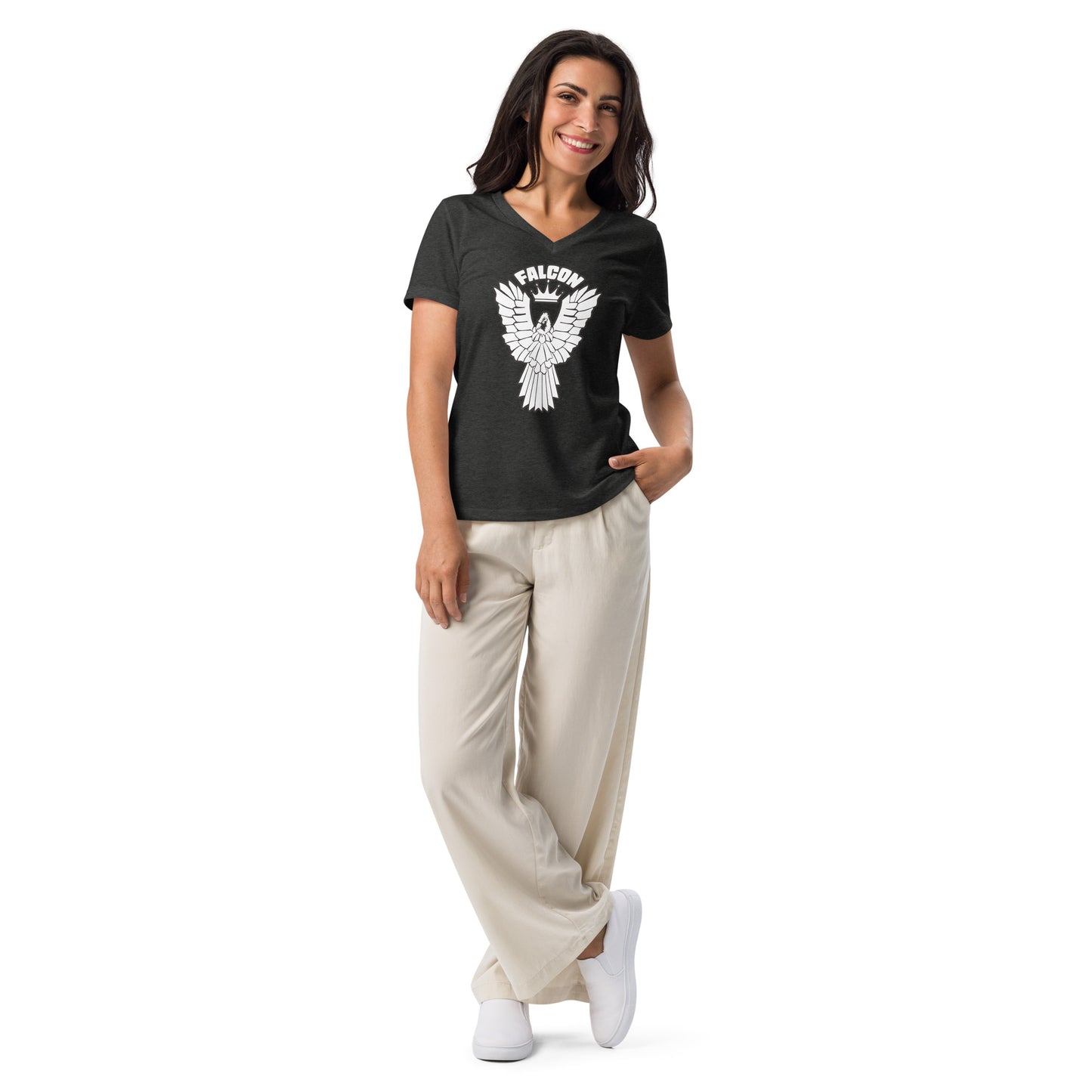 Women’s relaxed v-neck t-shirt - White Falcon US-1 Logo