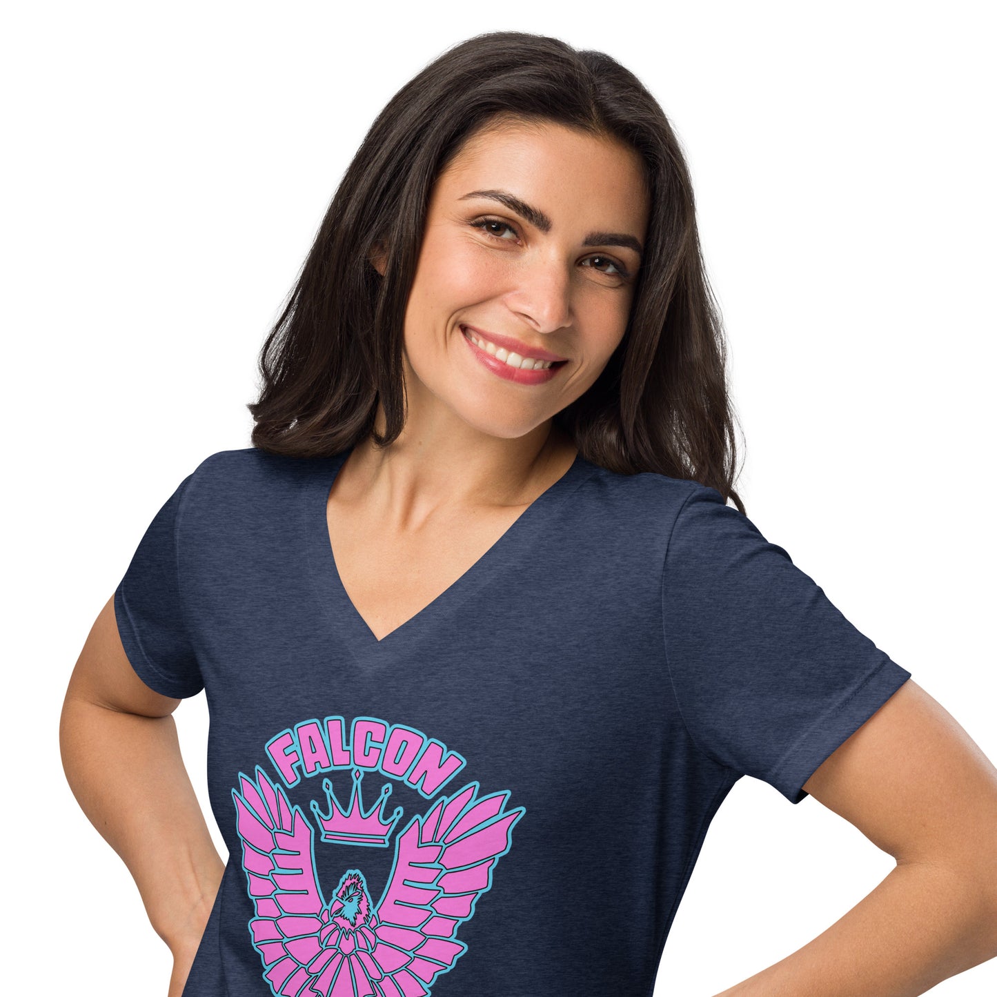 Women’s relaxed v-neck t-shirt- Retro Pink Falcon US-1 Logo