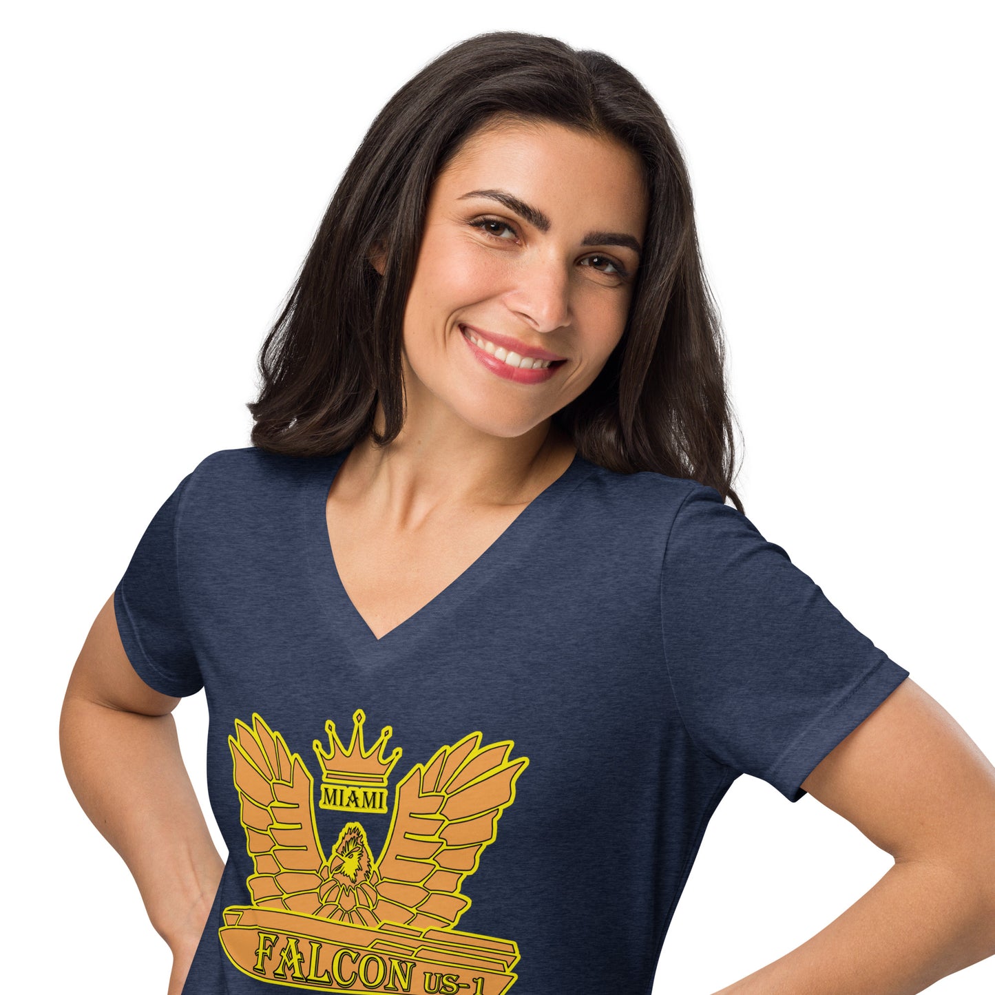 Women’s relaxed v-neck t-shirt - Gold Falcon US-1 Logo