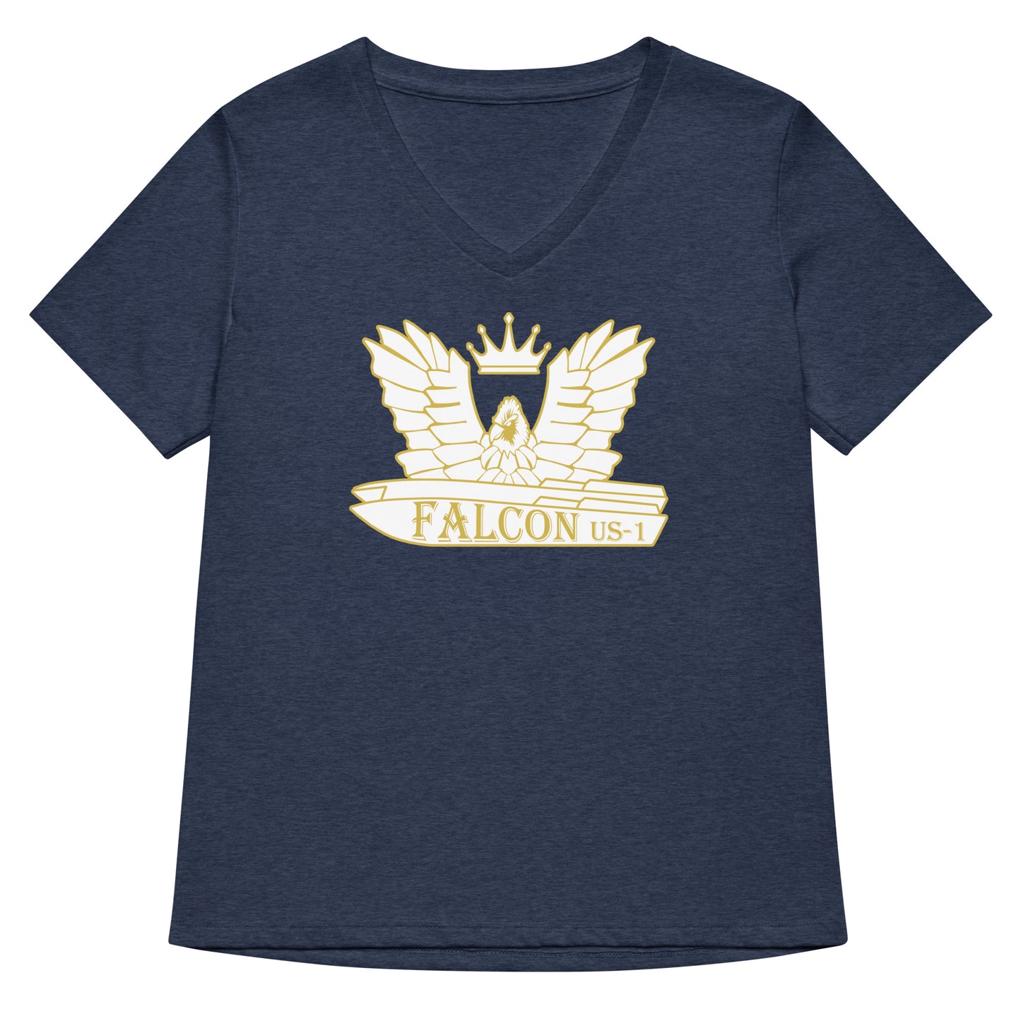 Women’s relaxed v-neck t-shirt-White\Gold Falcon US-1 Logo